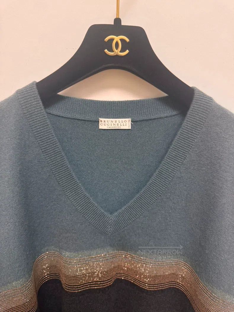 Brunello Cucinelli Brunello Cucinelli Blue-Grey Cashmere Knit Sweater, Exquis Size XS / US 0-2 / IT 36-38 - 4 Thumbnail