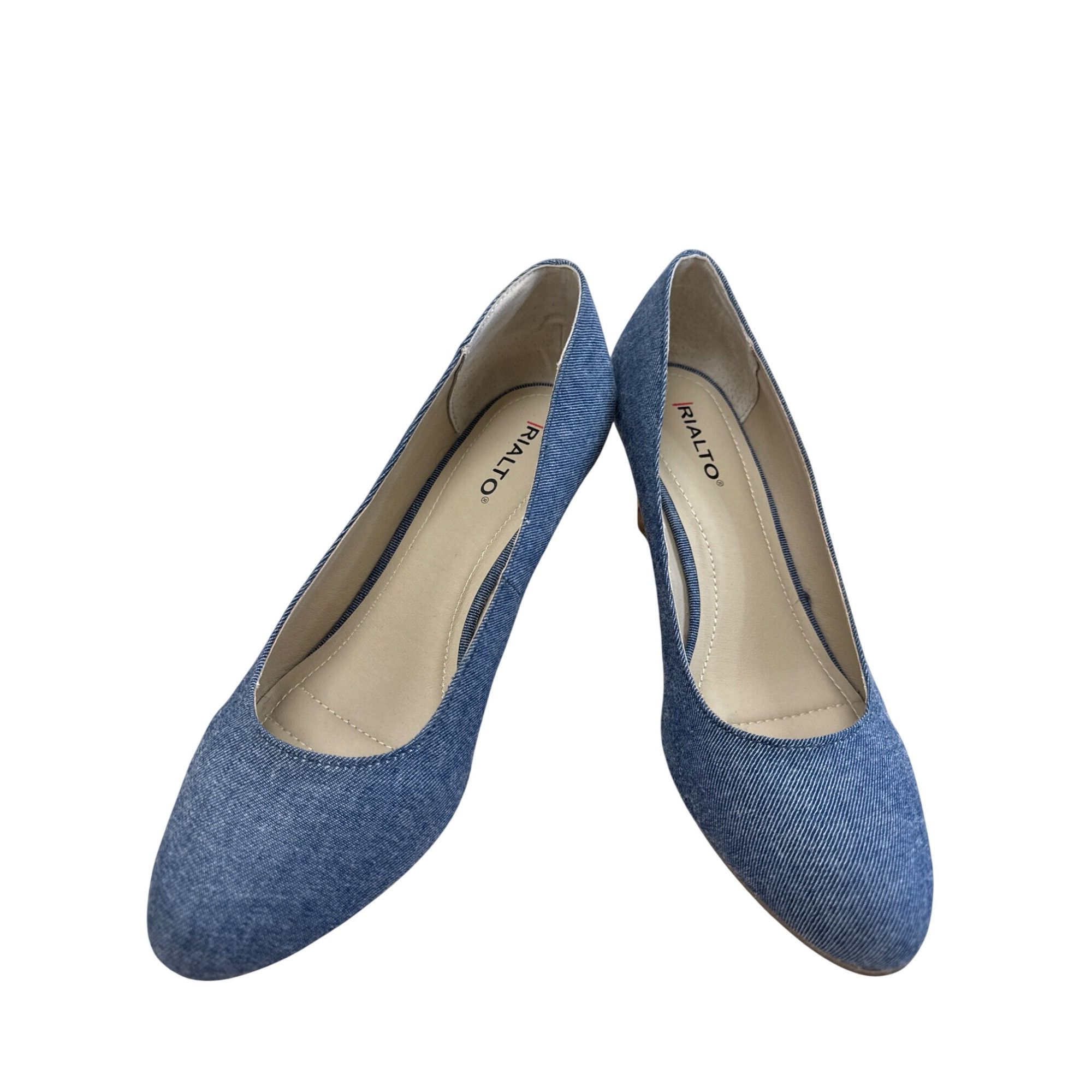 Designer Rialto Womens Blue Denim Floral Cork 3" Wedge Heel Shoes Siz Size US 9.5 / IT 39.5 - 12 Thumbnail
