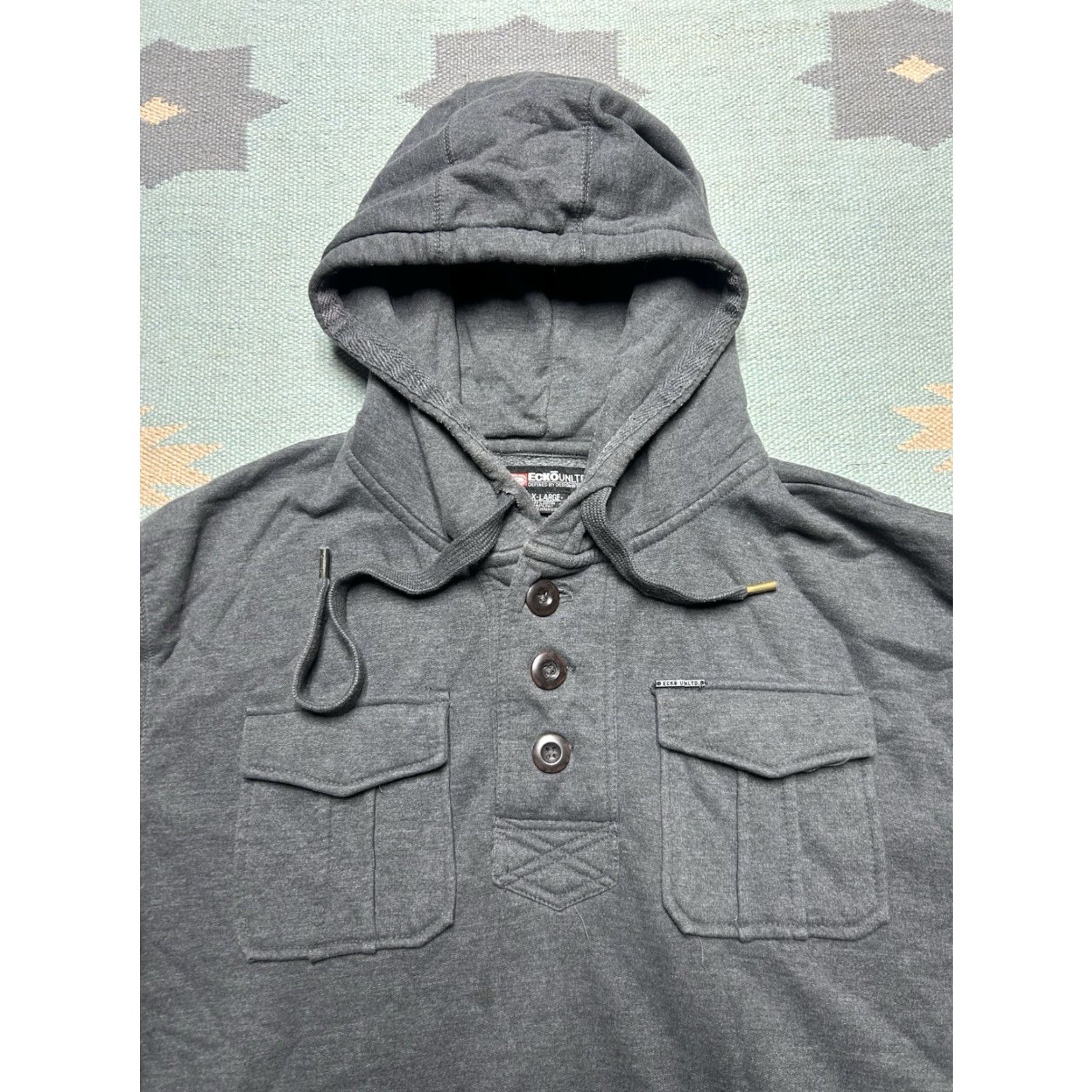 Vintage VINTAGE ecko UNLIMITED Hoodie Henley Pullover Y2K Streetwear Dark Gray Adult XL Size US XL / EU 56 / 4 - 3 Thumbnail