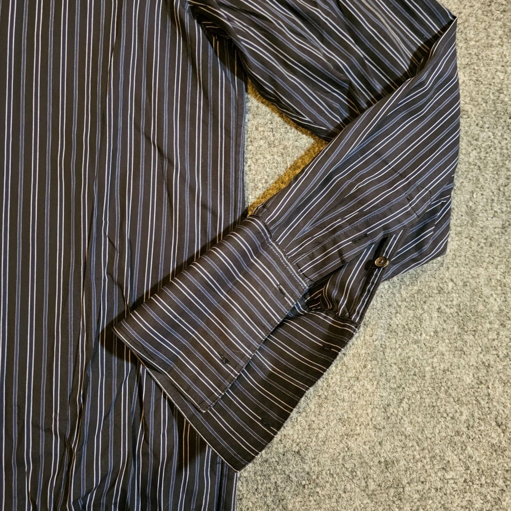 Theory Theory Shirt Mens XL Black Blue Striped Button French Cuff Long Sleeve Career Shirt Size US XL / EU 56 / 4 - 4 Thumbnail