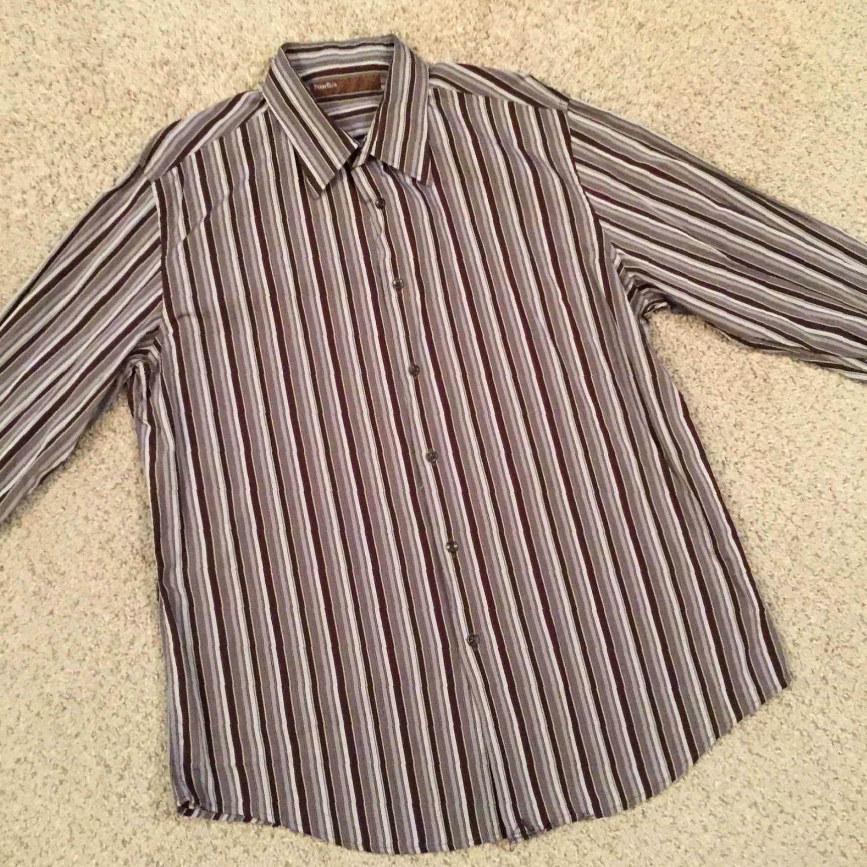 Perry Ellis Perry Ellis Shirt Men XL Brown Striped Long Sleeve Button-Up Regular Cotton Size US XL / EU 56 / 4 - 5 Thumbnail
