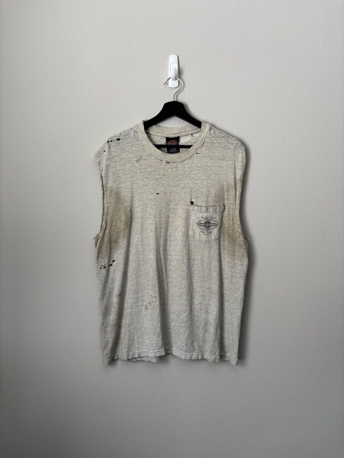 Harley Davidson Vintage Harley-Davidson Thrashed Biker Sleeveless Tee Size US M / EU 48-50 / 2 - 1 Thumbnail
