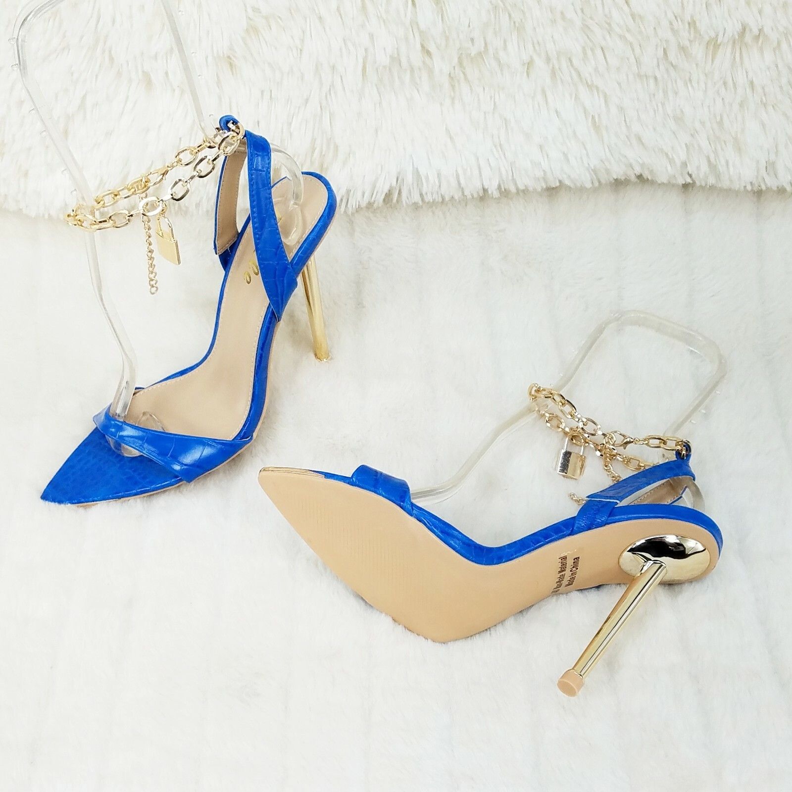Other Nicely Pad Lock Chain Strap High Heels Metal Toe Tip Shoes T Size US 9 / IT 39 - 3 Thumbnail