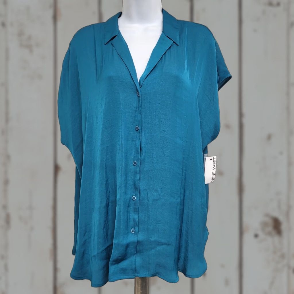 Nine West Nine West Blouse Women's XXL Morocan Teal Button-Down Sleeveless Shirt Shirt Blouse Regular Fit VINTAGE=no Size XXL / US 16-18 / IT 52-54 - 1 Thumbnail