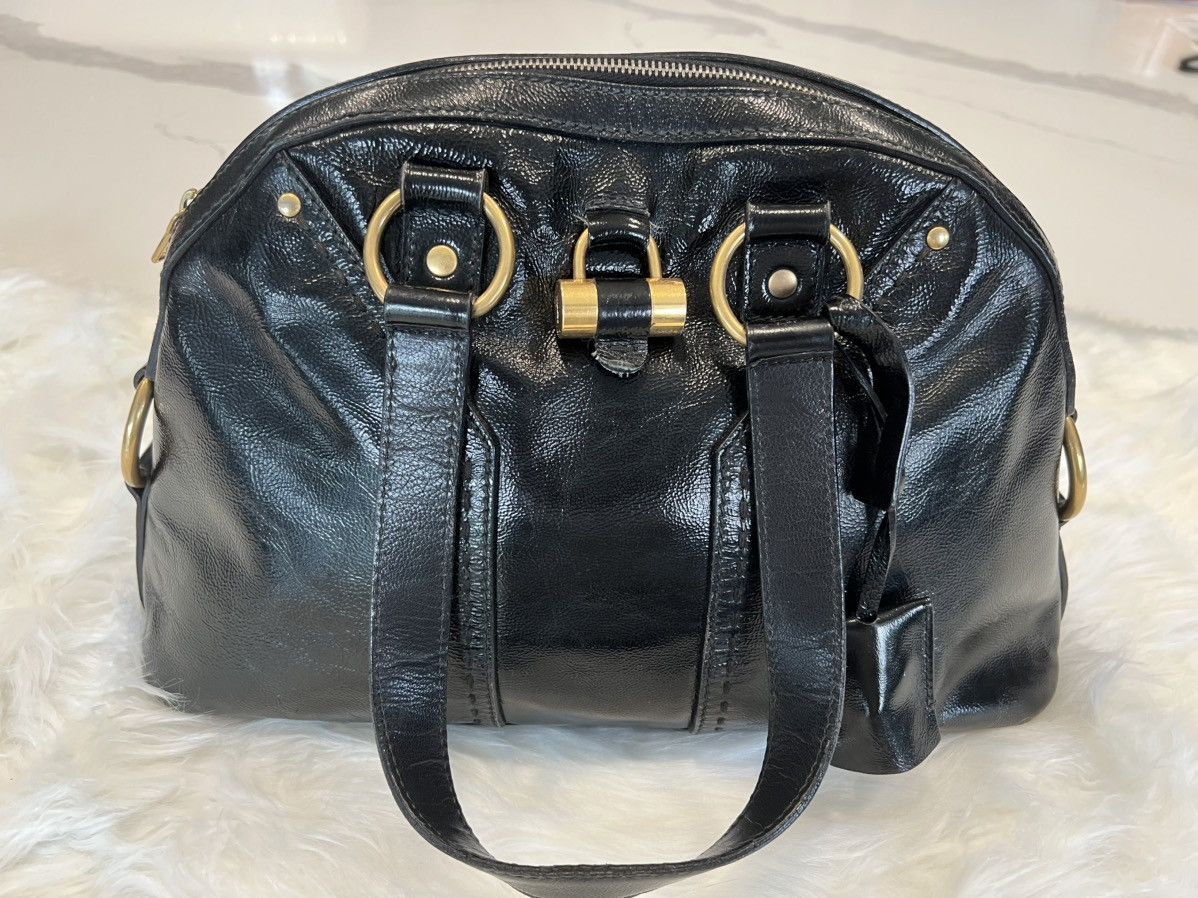 YSL Large Muse Bag Black Patent Leather w/ Lock & Charm
