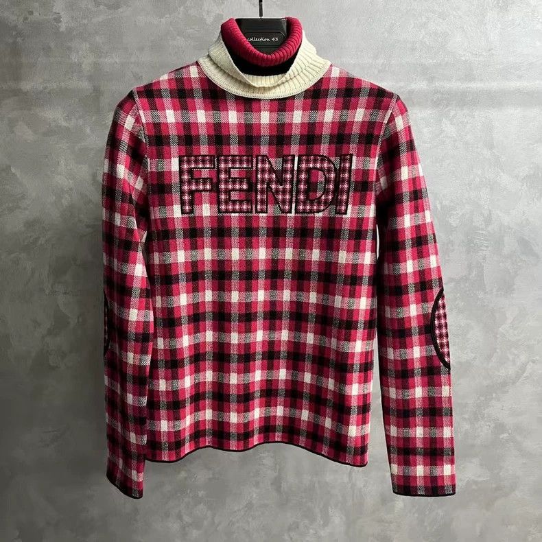 Fendi Fendi Red Plaid Turtleneck Knit Sweater Size US S / EU 44-46 / 1 - 1 Thumbnail