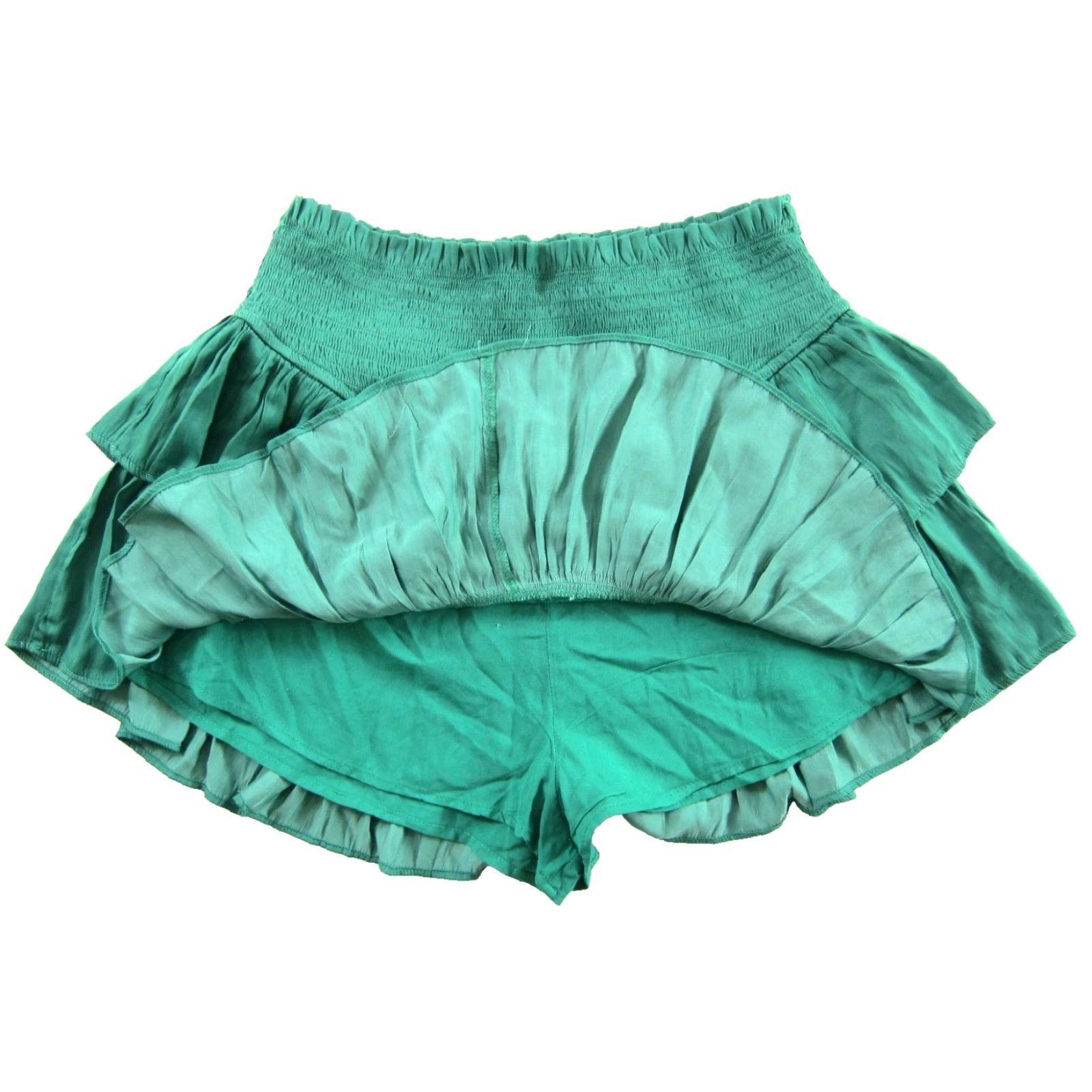 Vintage NWT Mustard Seed Skirt Skort Green Short Lined Stretch Mini Tie-Front Smocking Polyester M Size 32" / US 10 / IT 46 - 4 Thumbnail