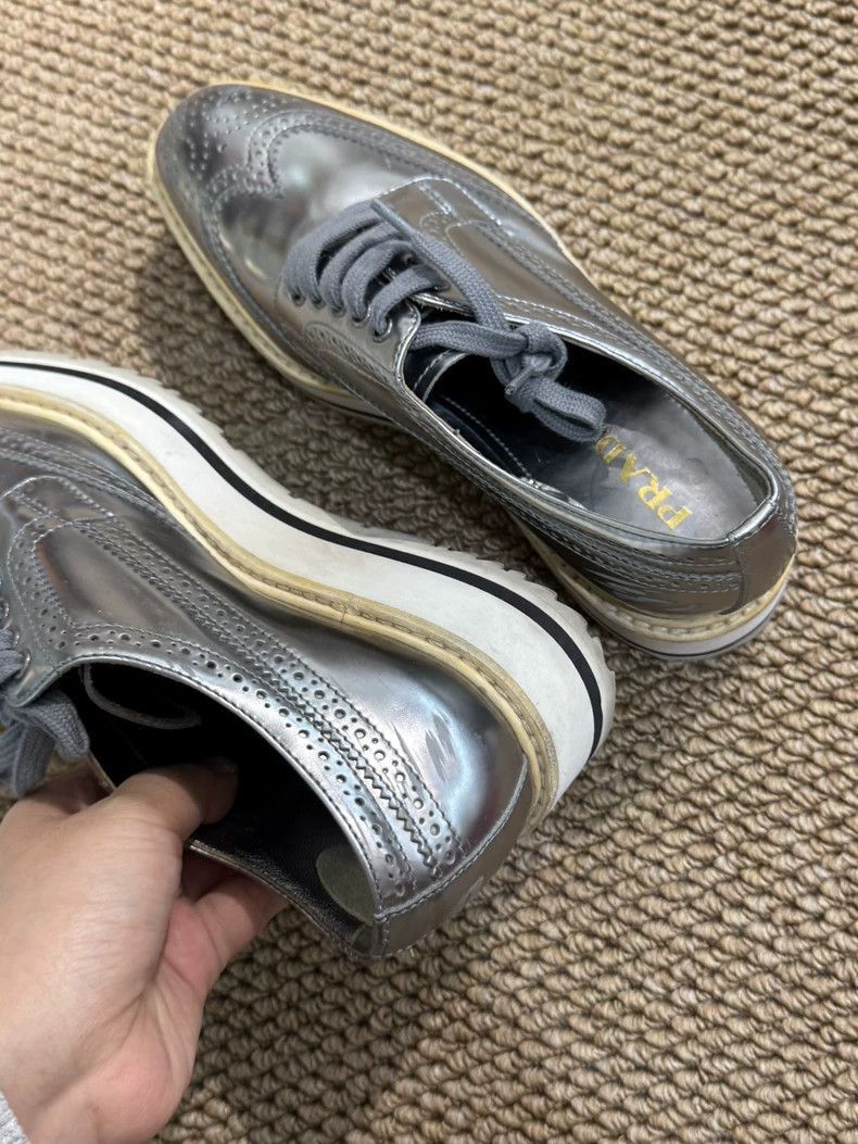 Prada Prada Silver Platform Brogue Shoes Size 36-2506 Size US 6 / IT 36 - 3 Thumbnail