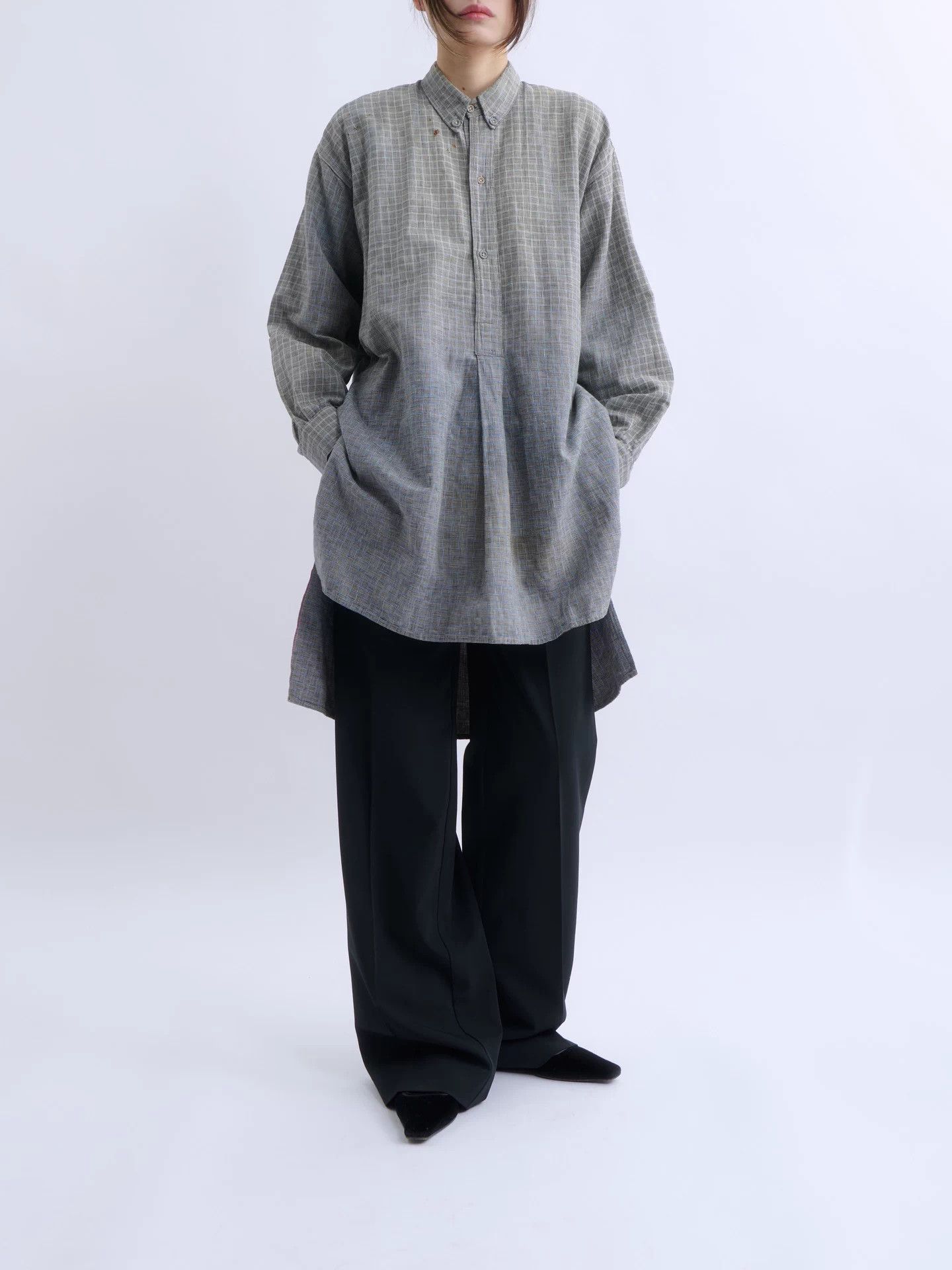 Other European Antique 50Y Check Gradation Boro Pullover Shirt Size XL / US 12-14 / IT 48-50 - 5 Thumbnail