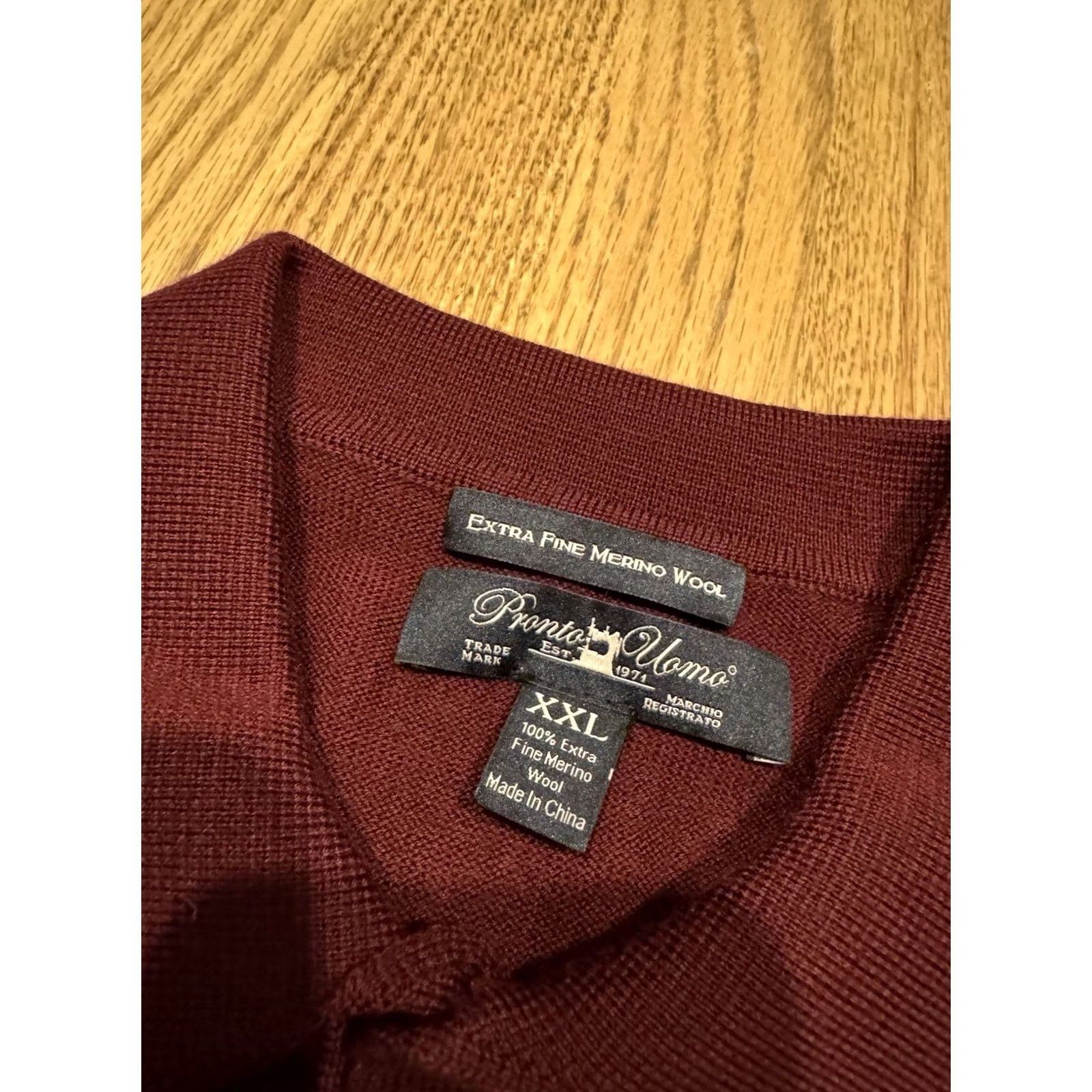 Pronto Uomo Pronto Uomo Merino Wool Knit Polo Sweater Men’s XXL Pullover Maroon Red Size US XXL / EU 58 / 5 - 3 Thumbnail