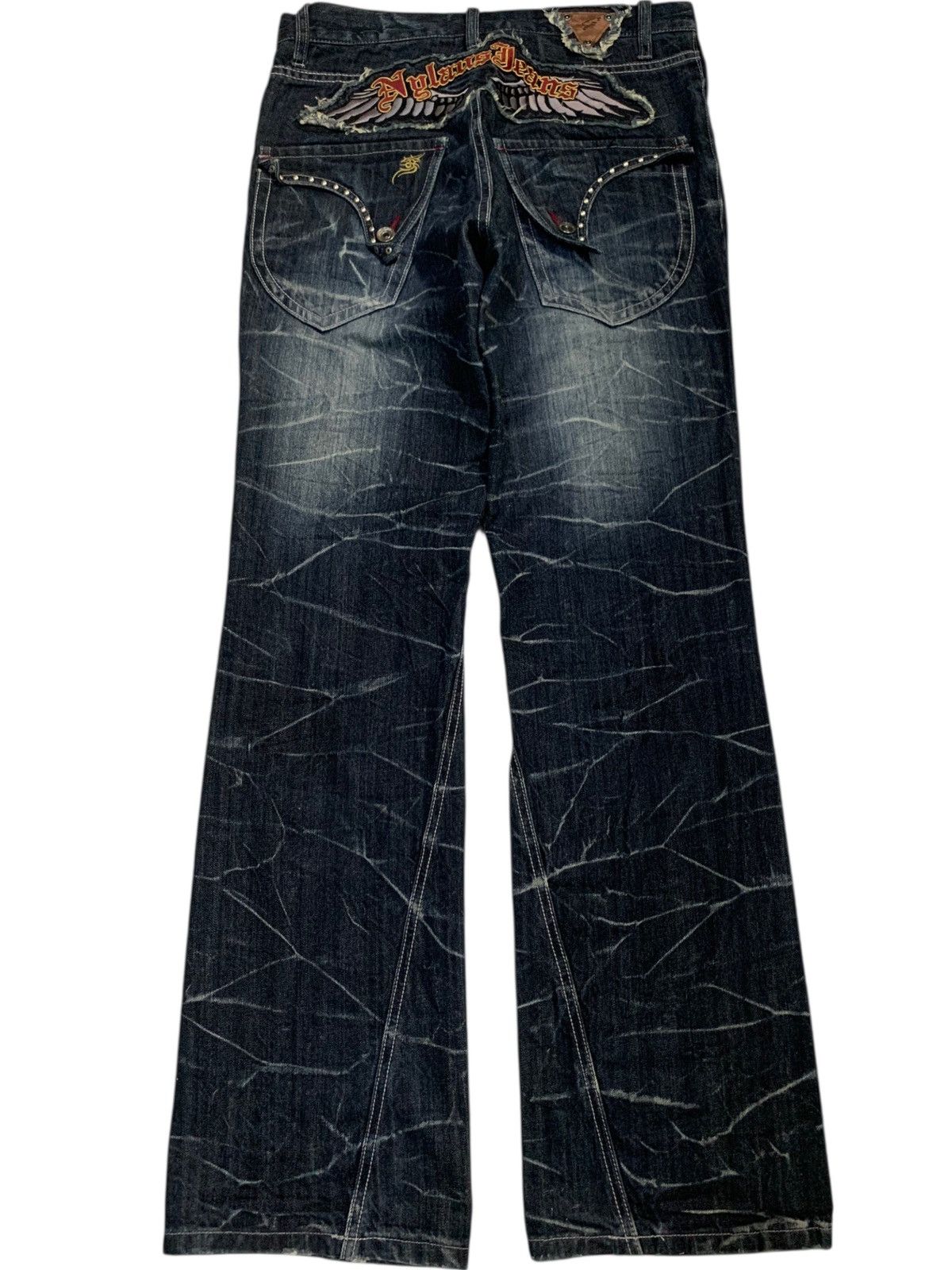 Tornado Mart FLARE💥NYLAUS JEANS RUSTY PUNK STYLE DISTRESSED DENIM Size US 31 - 3 Thumbnail