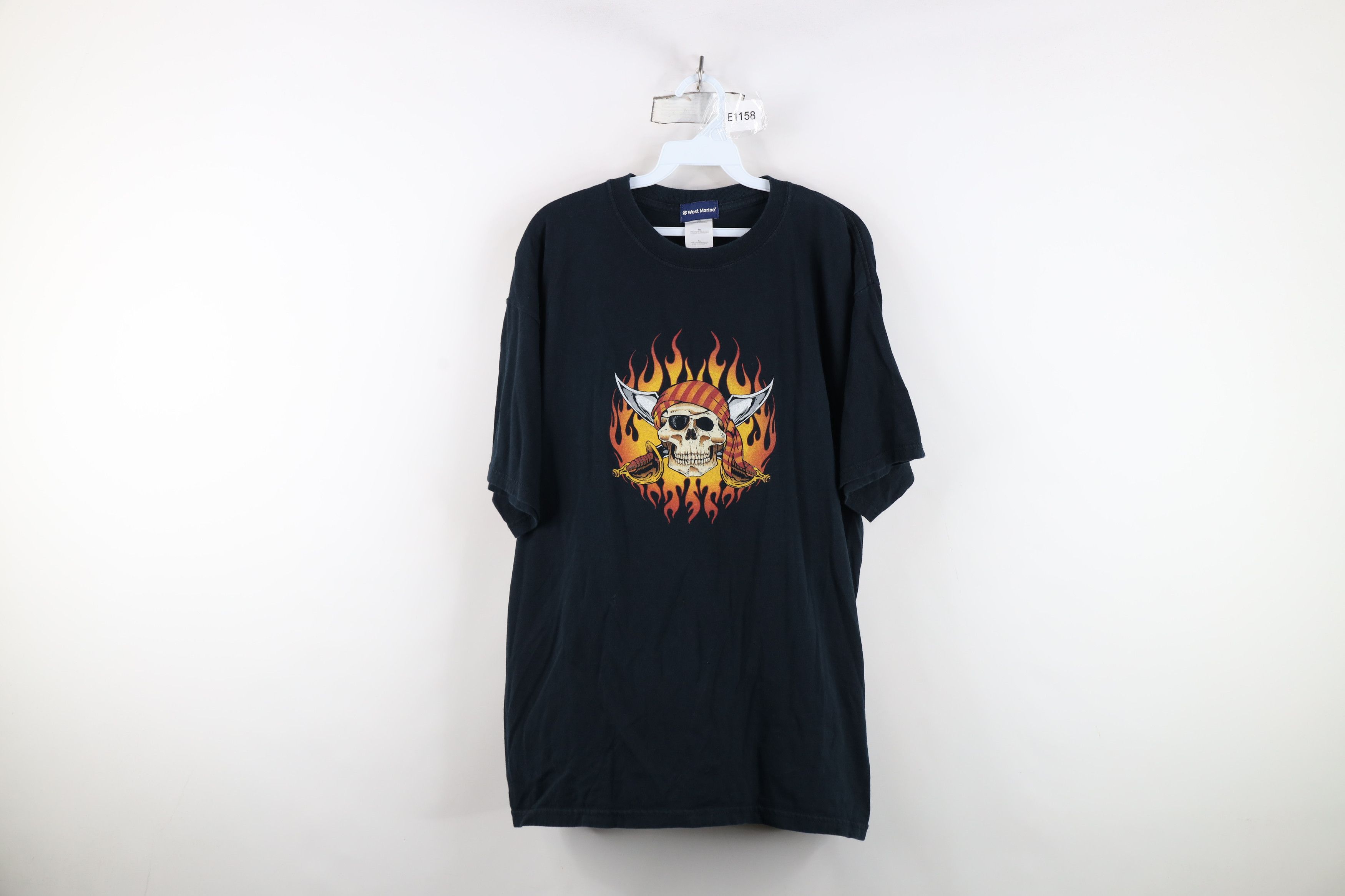 Vintage Vintage 90s Y2K Streetwear Skull Fire Flames T-Shirt Black Size US XL / EU 56 / 4 - 1 Thumbnail