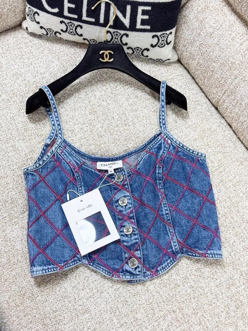 Chanel Chanel Blue diamond check denim suspenders Size XS / US 0-2 / IT 36-38 - 2 Thumbnail