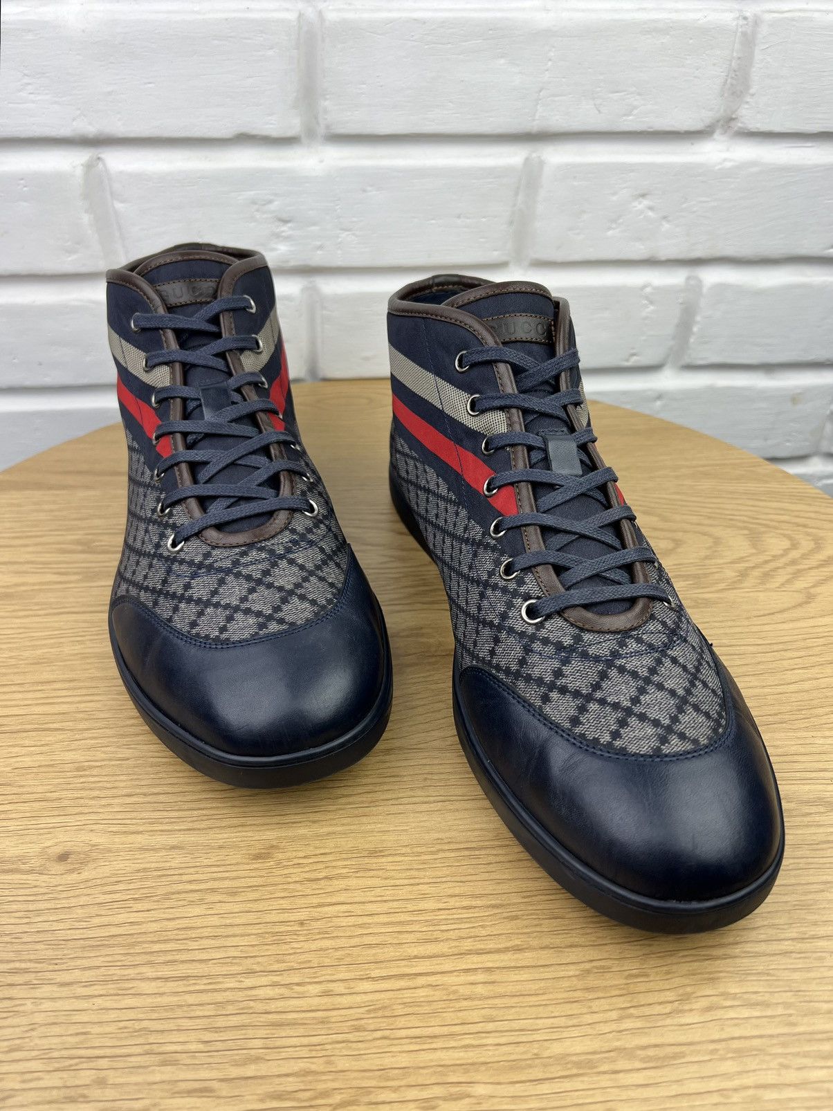 Gucci GUCCI Sneakers Hi Top Leather Shoes Diamante Monogram Size US 13 / EU 46 - 2 Thumbnail