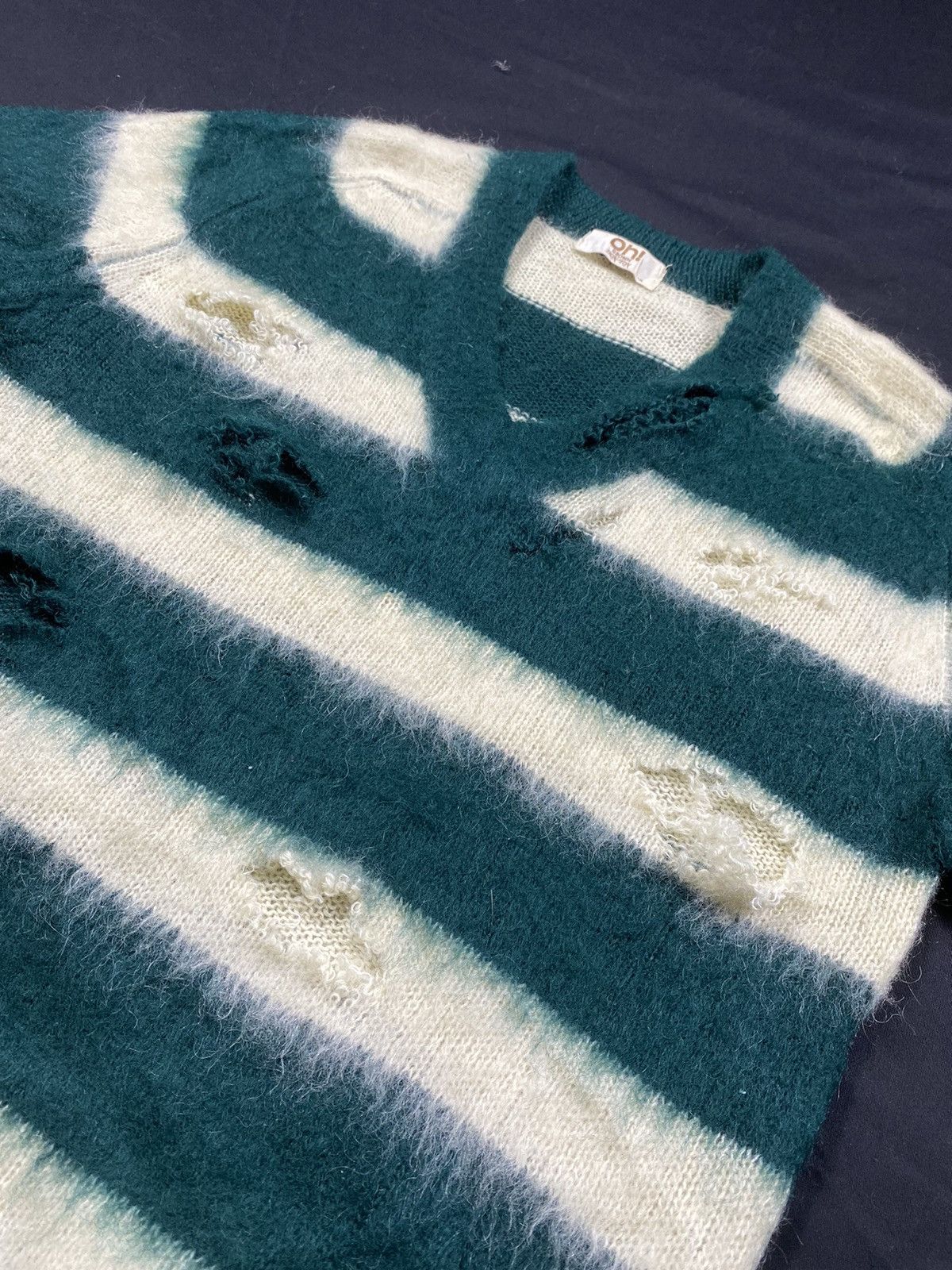 Japanese Brand distressed Oh! Brown Bon-Ton knit stripe kut coban style Size US M / EU 48-50 / 2 - 4 Thumbnail