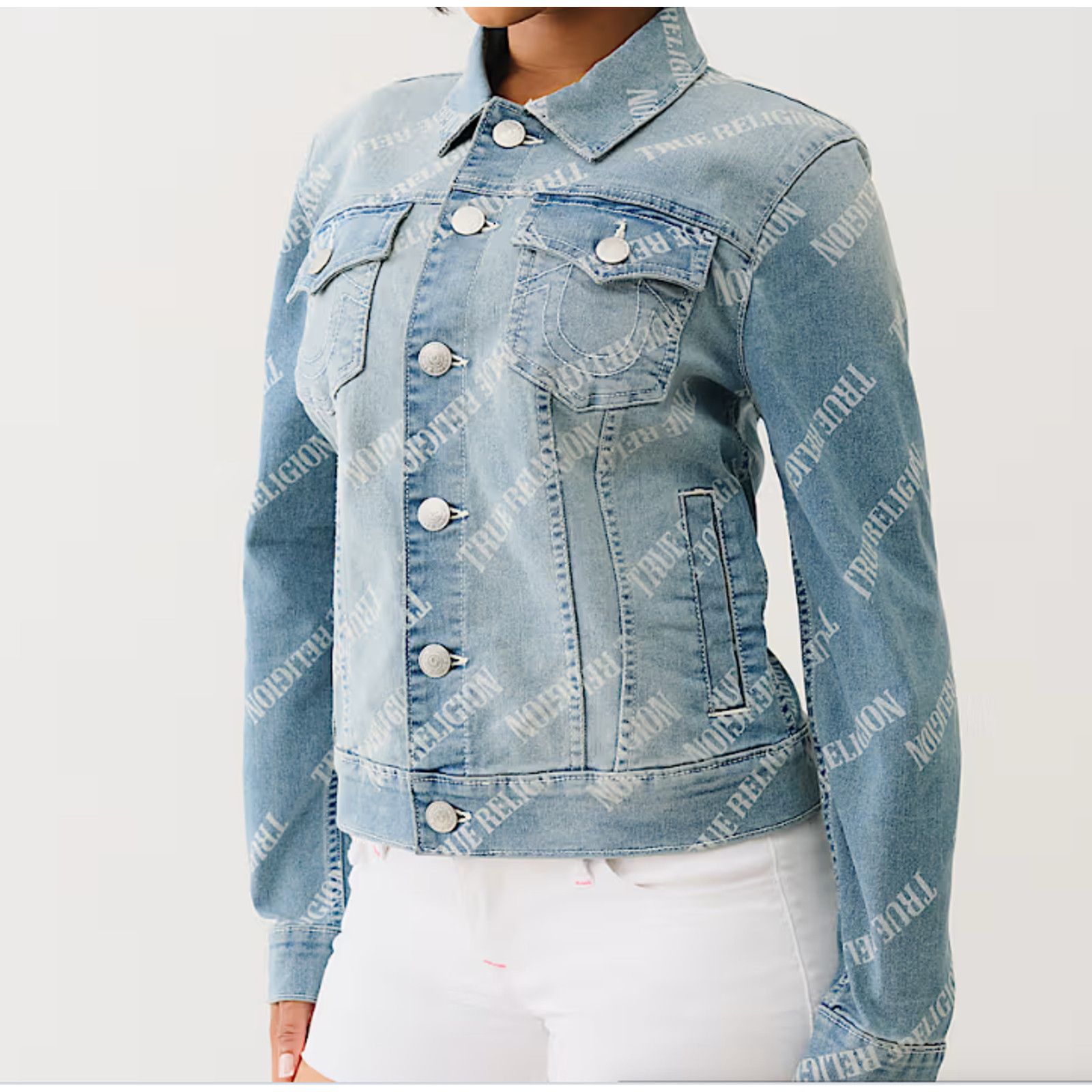 True Religion TRUE RELIGION - ALL OVER LOGO RELAXED DENIM TRUCKER JACKET M Size M / US 6-8 / IT 42-44 - 2 Thumbnail