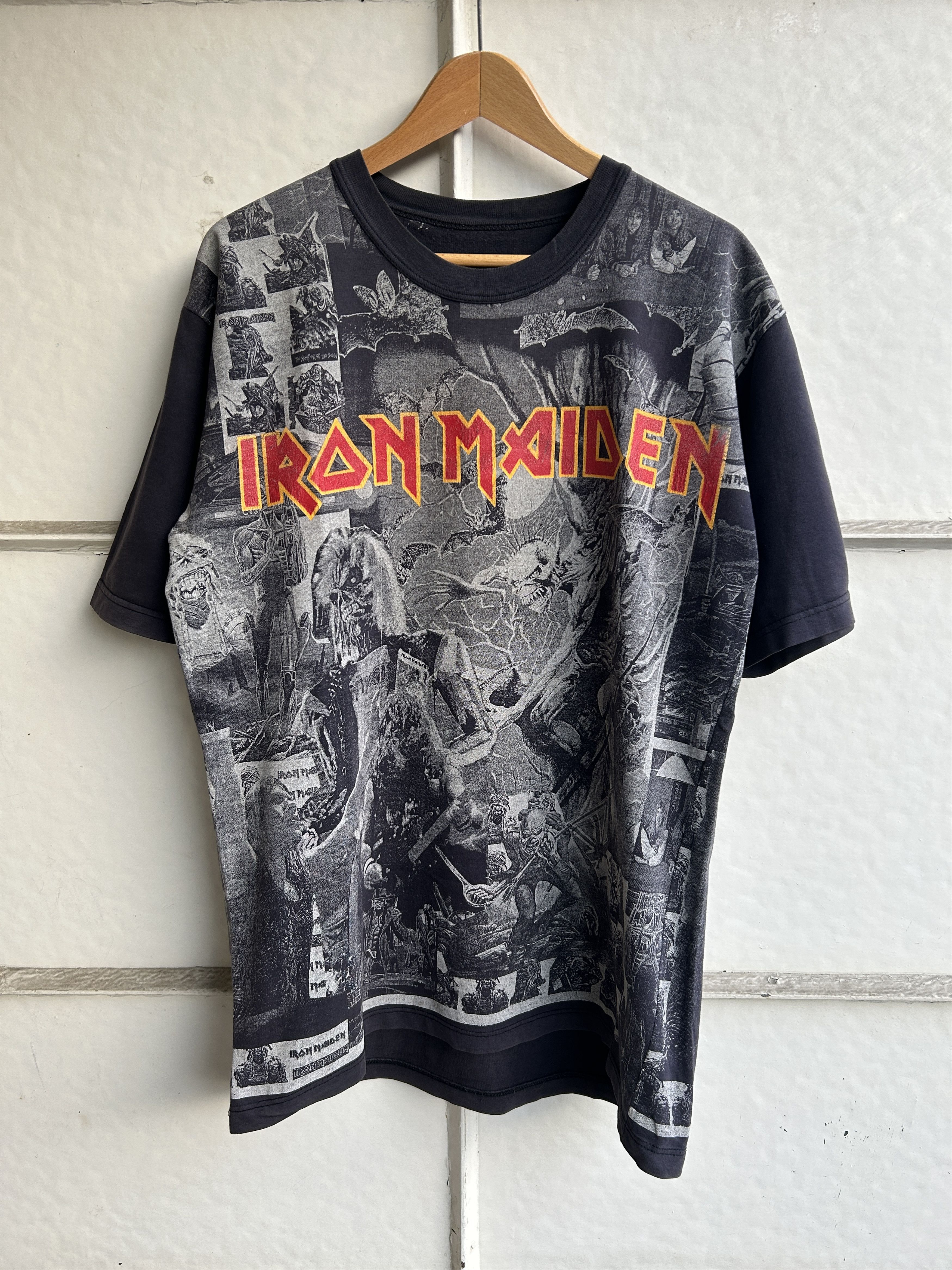 image of Band Tees x Vintage 90's Iron Maiden All Over Print T-Shirt in Black, Men's (Size XL)