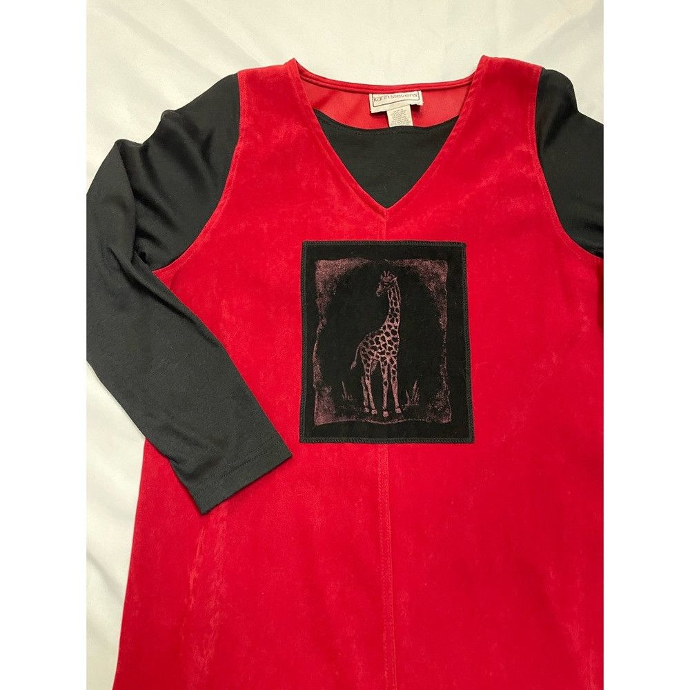 Other Karin Stevens Long Sleeve Maxi Red Dress With Giraffe Appli Size L / US 10 / IT 46 - 8 Thumbnail