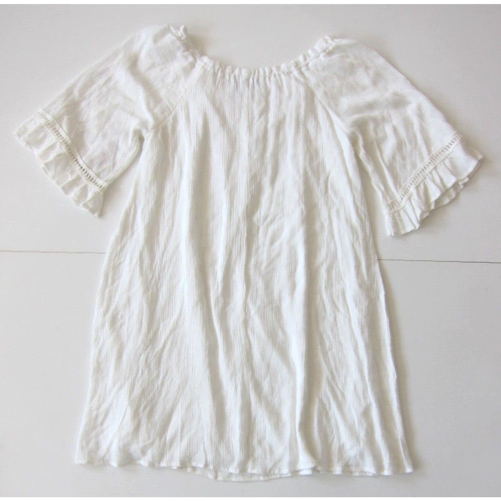 Vintage NWT NAIF 100% Rayon White Scoop Neck Short Sleeve Shift Tunic Dress Large Size 36" / US 14 / IT 50 - 2 Thumbnail