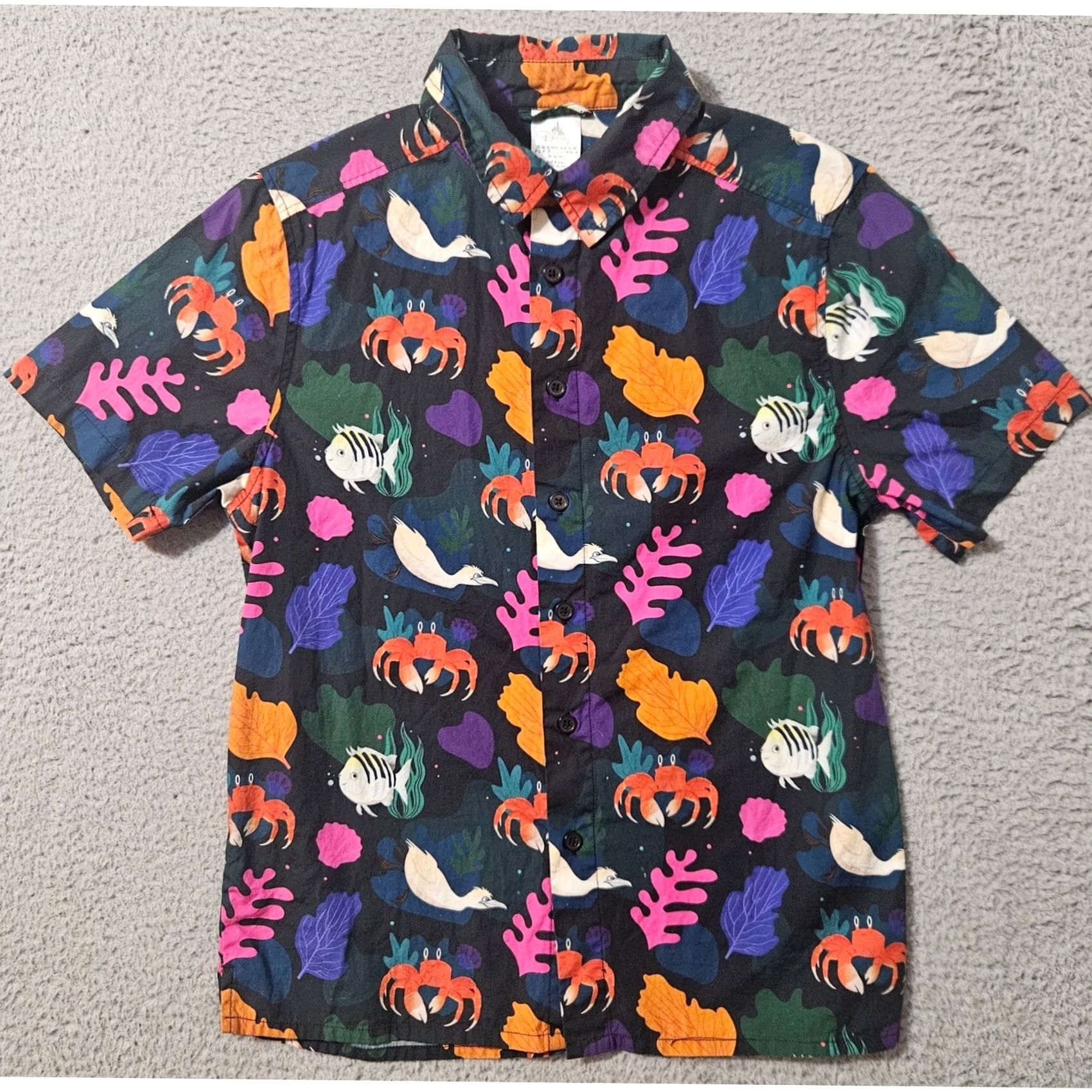 Disney Disney The Little Mermaid Shirt Mens XS Camp Button Up Cartoon Multicolor Short Sleeve Size US XS / EU 42 / 0 - 2 Thumbnail