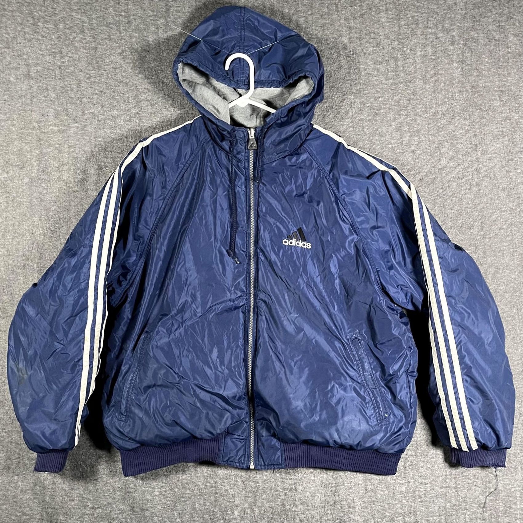 Adidas Adidas Jacket Mens XL Blue Gray Reversible Hooded Full Zip Winter Bomber Vintage Size US XL / EU 56 / 4 - 3 Thumbnail