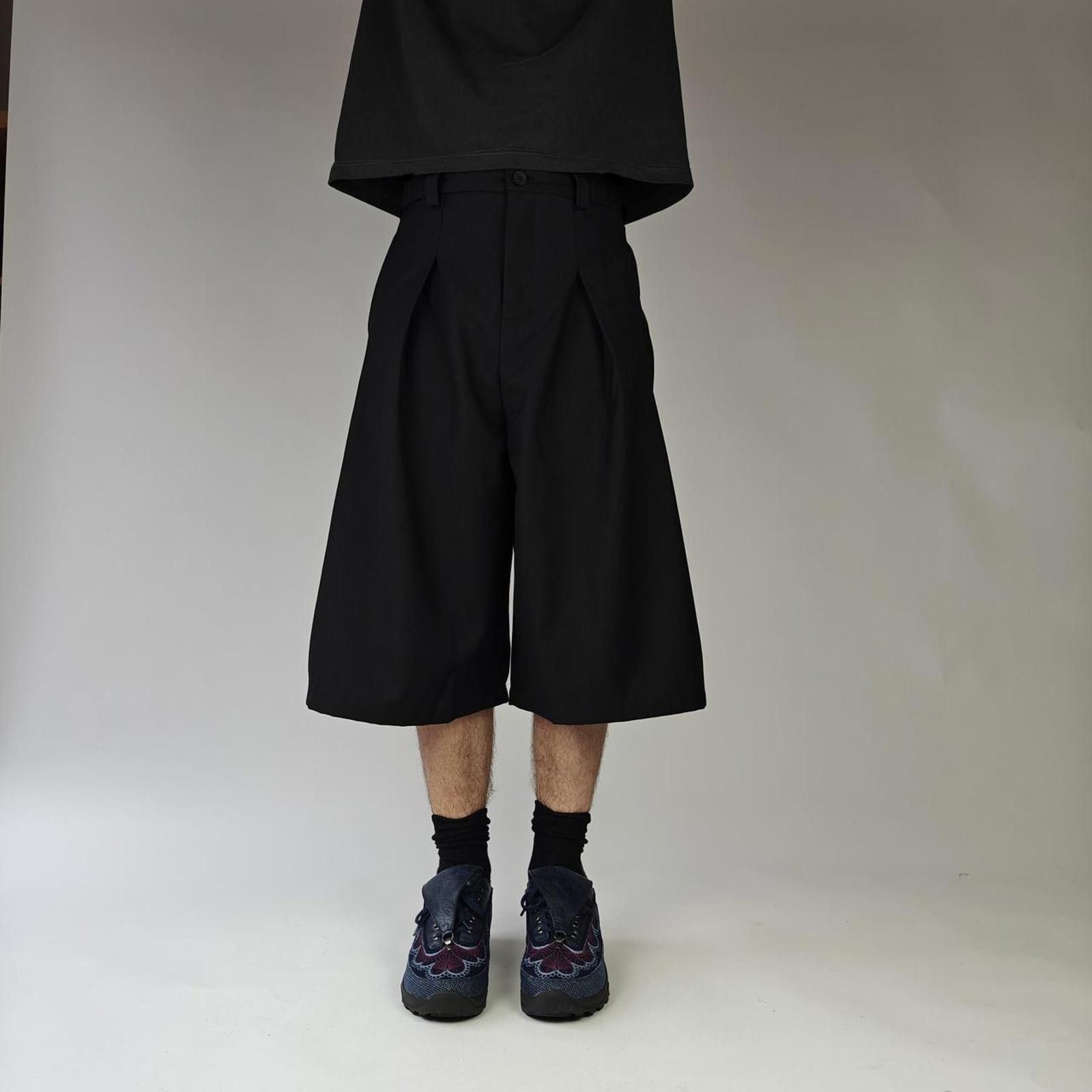 Black Wide Leg Suit Centre Pleat Long Shorts
