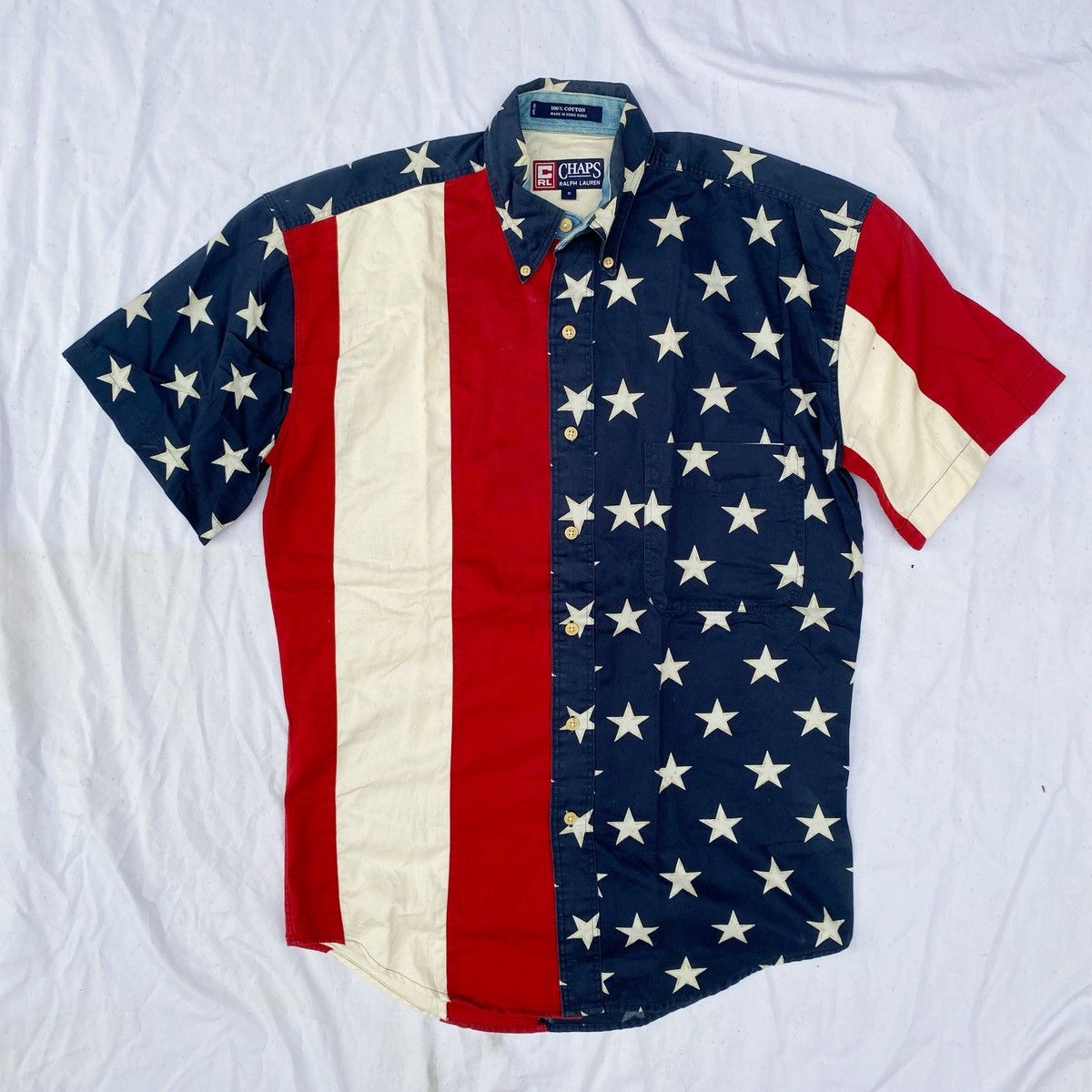 Chaps Ralph Lauren × Polo Ralph Lauren × Vintage 90’s CHAPS Ralph Lauren American Flag Shirt Size US S / EU 44-46 / 1 - 1 Thumbnail