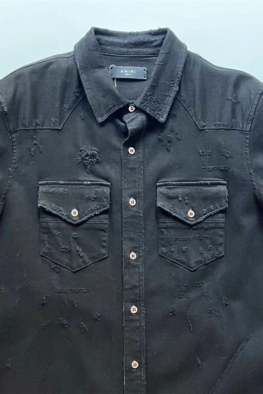 Amiri Amiri distressed black denim shirt Size US M / EU 48-50 / 2 - 5 Thumbnail
