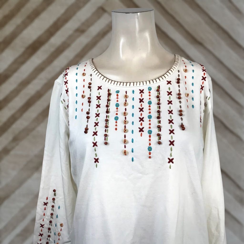Vintage Clare by Icelandic Design Embroidered Beaded Cotton Knit Top M Size M / US 6-8 / IT 42-44 - 1 Thumbnail