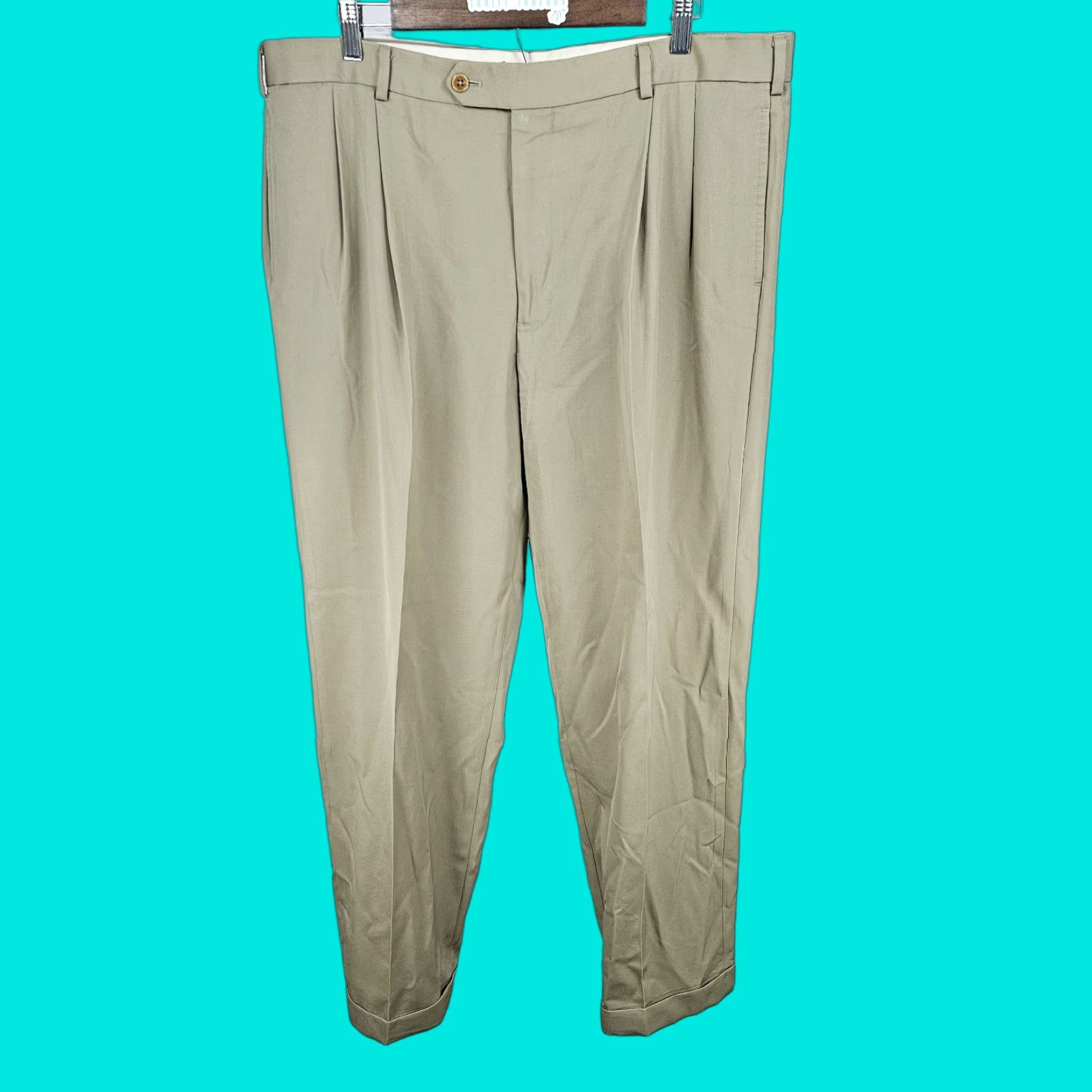 Brooks Brothers VINTAGE Brooks Brothers Dress Pants Tan 100% Wool Madison 1818 Pleated Cuffed Straight Leg 40 Men Size US 40 / EU 56 - 1 Thumbnail
