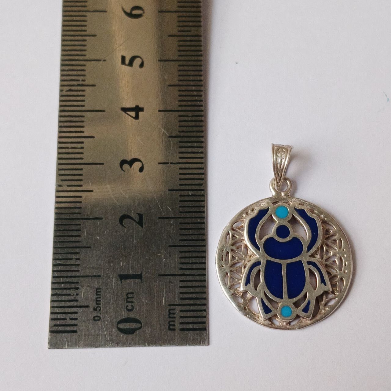 Sterling Silver 925 Silver Scarab Pendant – Egyptian Jewelry with Blue Inlay Size ONE SIZE - 5 Thumbnail