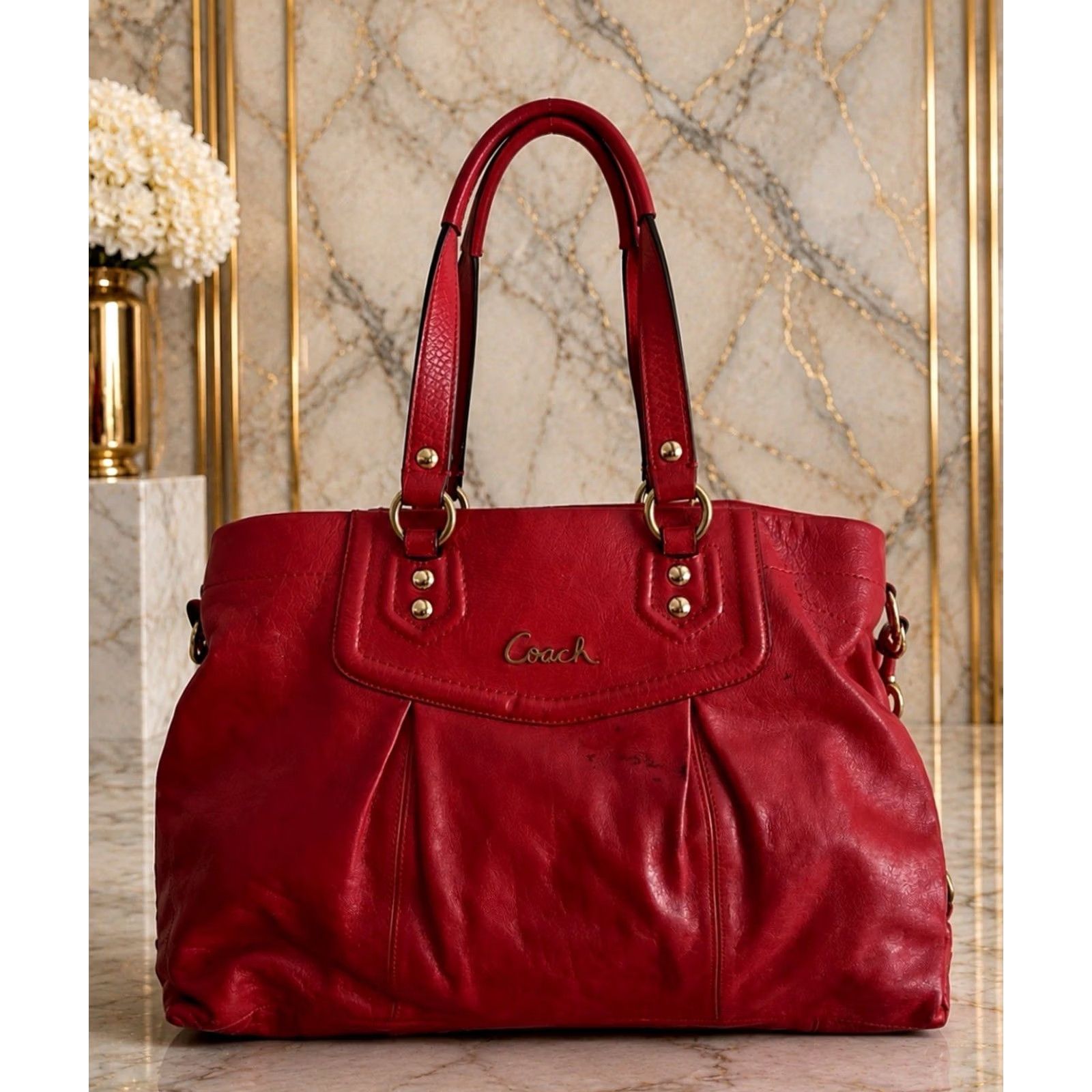 VINTAGE Coach Ashley Leather Carryall Shoulder Bag Red Y2K Medium 