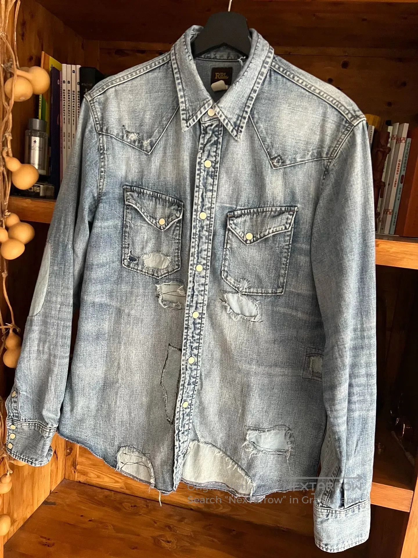 RRL Ralph Lauren rrl distressed denim long sleeve shirt. Size US M / EU 48-50 / 2 - 3 Thumbnail