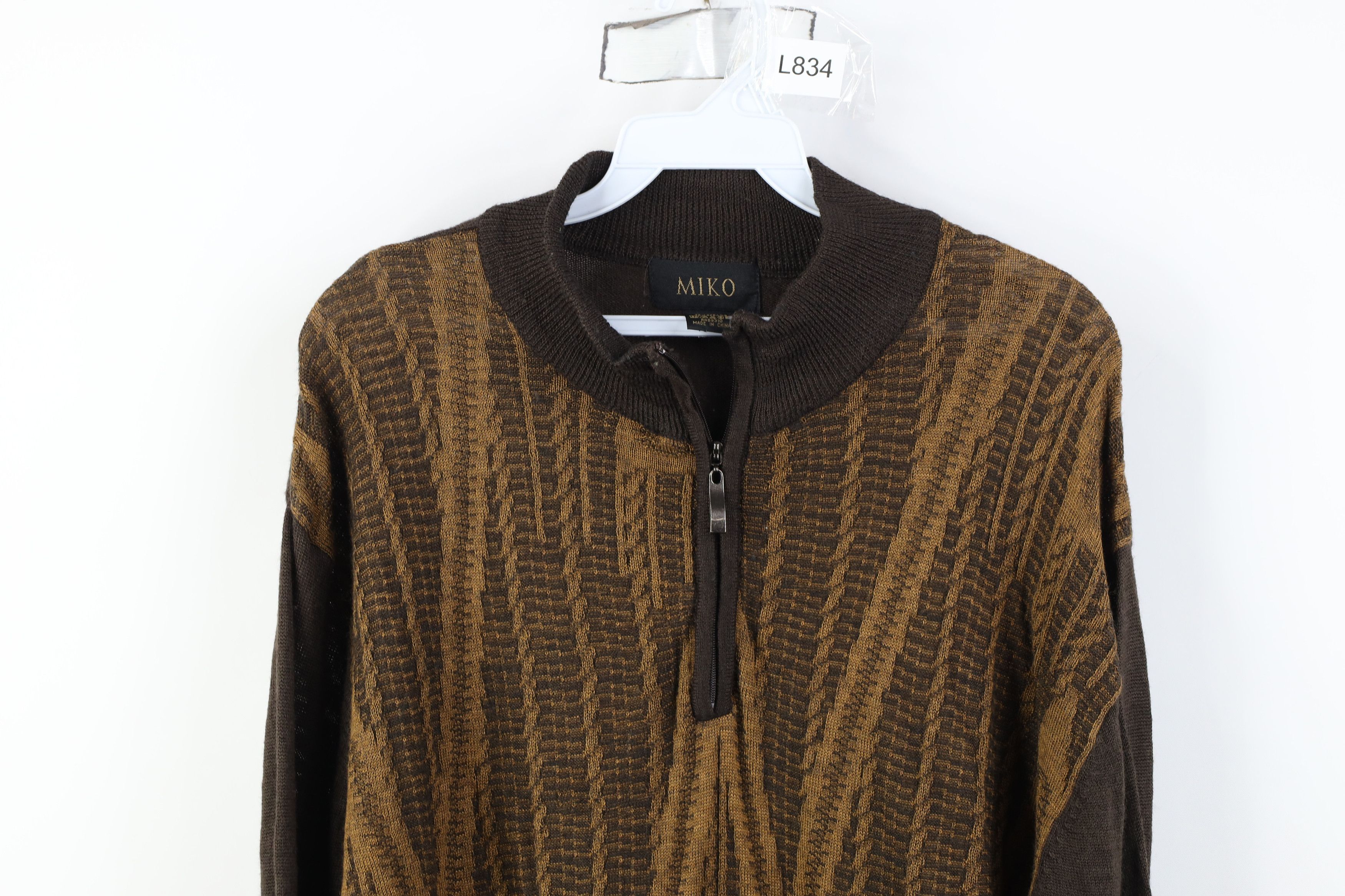 Vintage Vintage 90s Coogi Style Knit 1/4 Half Zip Sweater Earth Tone Size US L / EU 52-54 / 3 - 2 Thumbnail