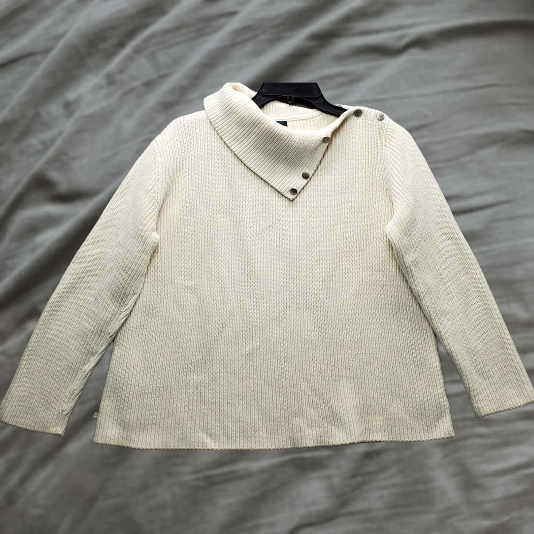 Ralph Lauren Lauren Ralph Lauren Sweater Womens L Tan Chunky-Knit Split Cowl Neck 1/4 Button Size L / US 10 / IT 46 - 1 Thumbnail