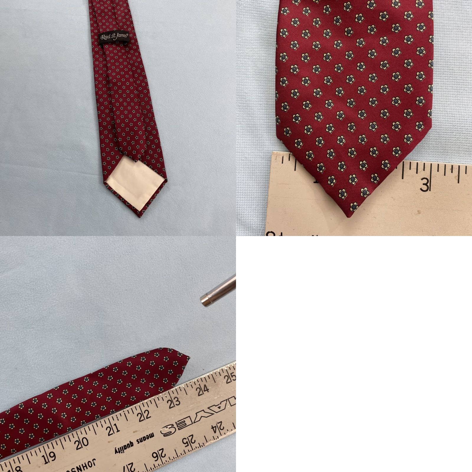 MCM VINTAGE Reed St. James Silk ITALY Tie 3x54 Short MCM Floral Medallion Red Necktie Classic 1970s 90s Macclesfield neat foulard Size US 35 - 11 Thumbnail