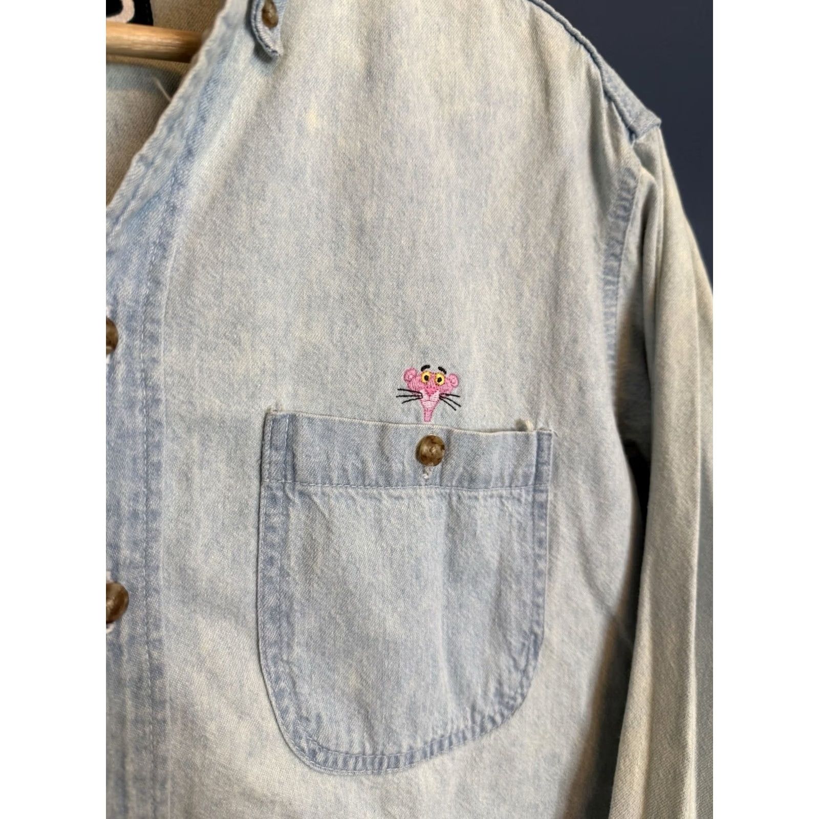 Denime VINTAGE Pink Panther Denim Cotton Men’s Button-Up Shirt L Handmade 90s Mens PinkWomens? Size US L / EU 52-54 / 3 - 4 Thumbnail