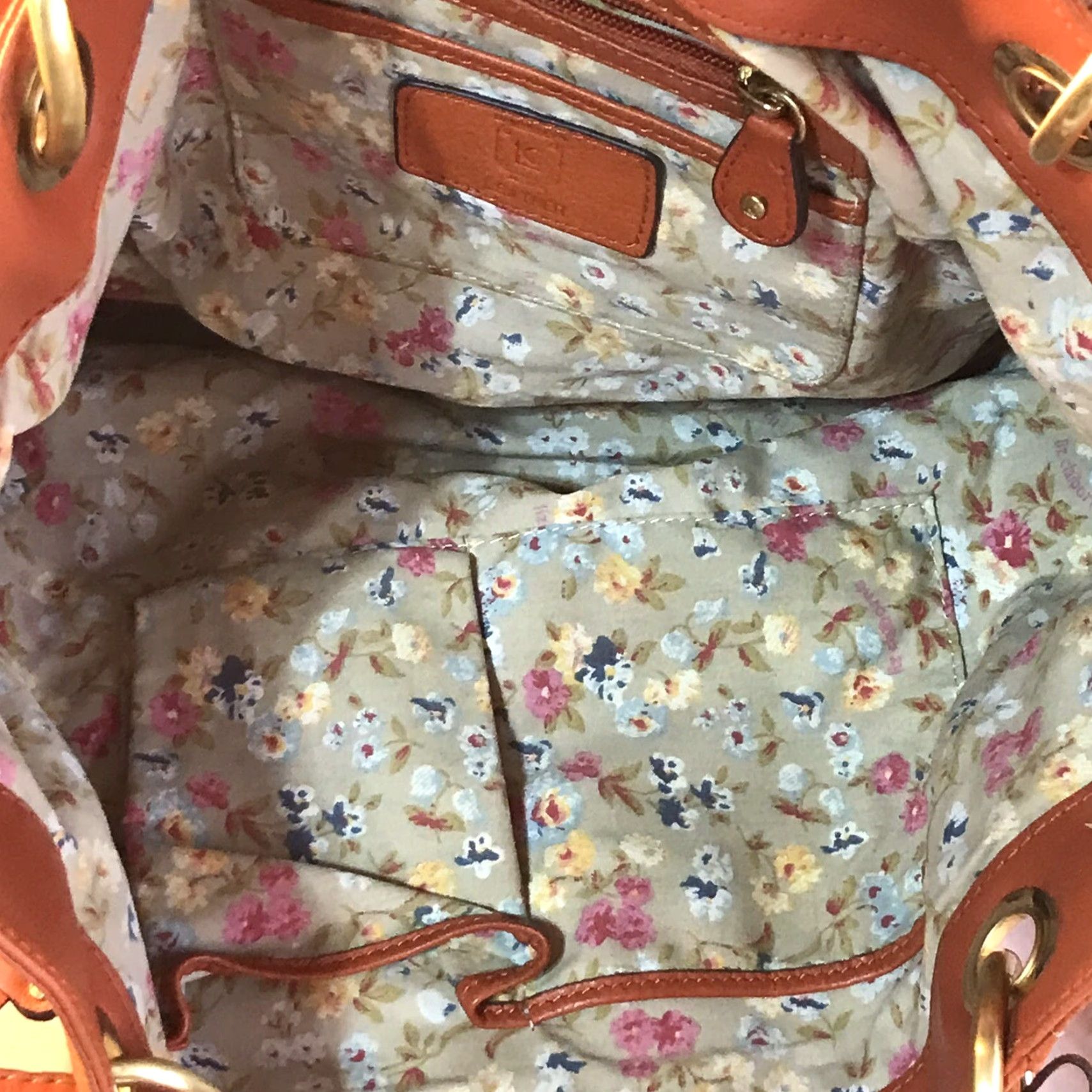 Liz Claiborne Liz Claiborne Orange Leather Tote Bag Large 16inW x 10inH Double Handle Women's Size ONE SIZE - 4 Thumbnail