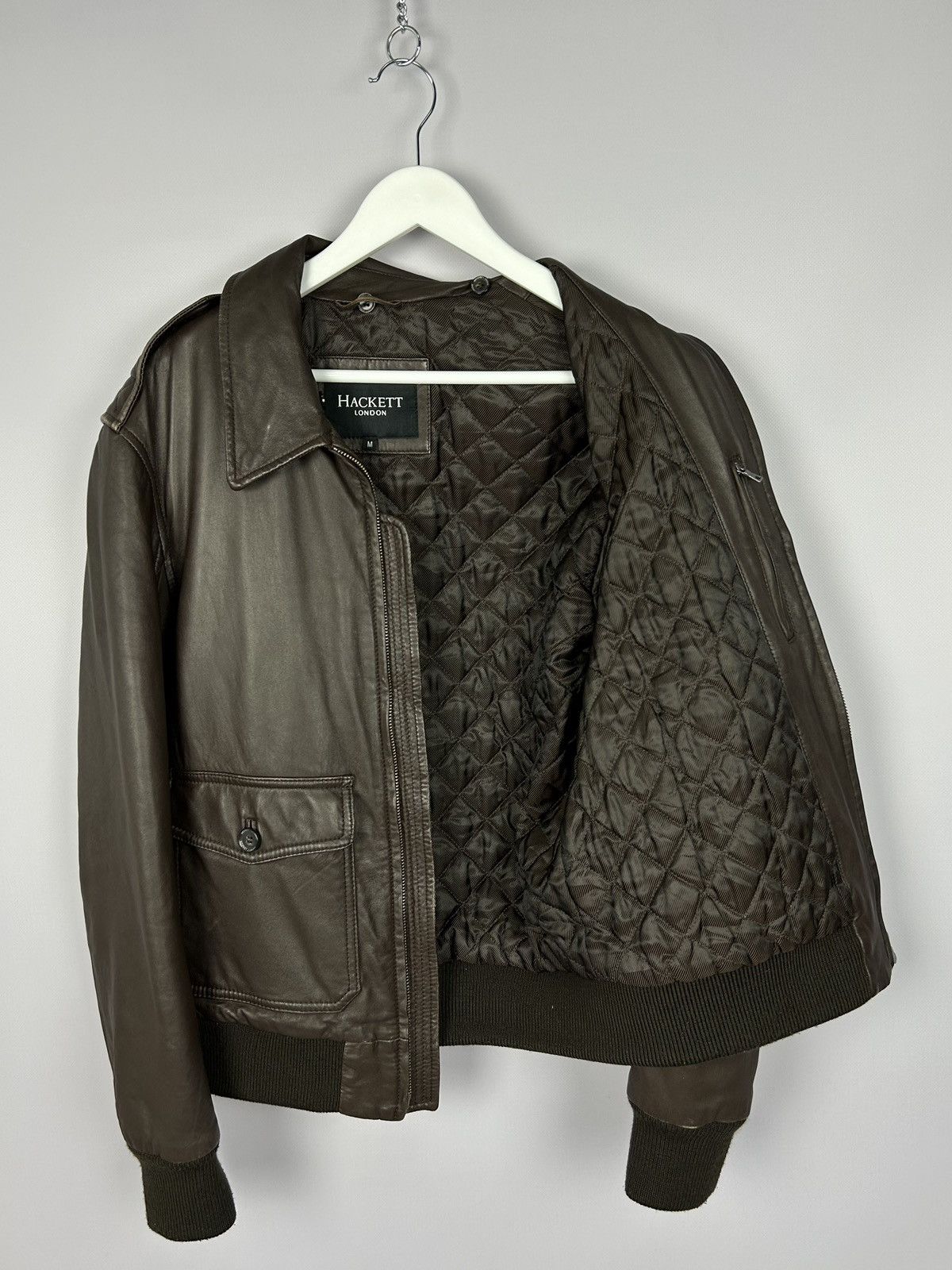 Hackett Hackett Leather Brown Bomber Jacket Size M Size US M / EU 48-50 / 2 - 13 Thumbnail