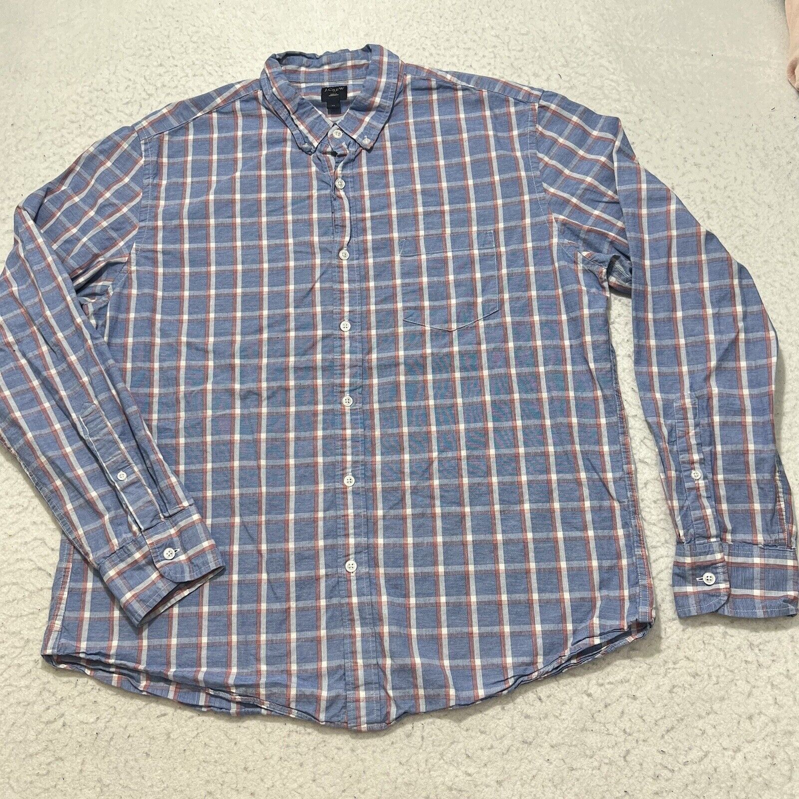J.Crew J. Crew Blue Red White Plaid Striped Pocket Dress Shirt Size US XL / EU 56 / 4 - 1 Thumbnail