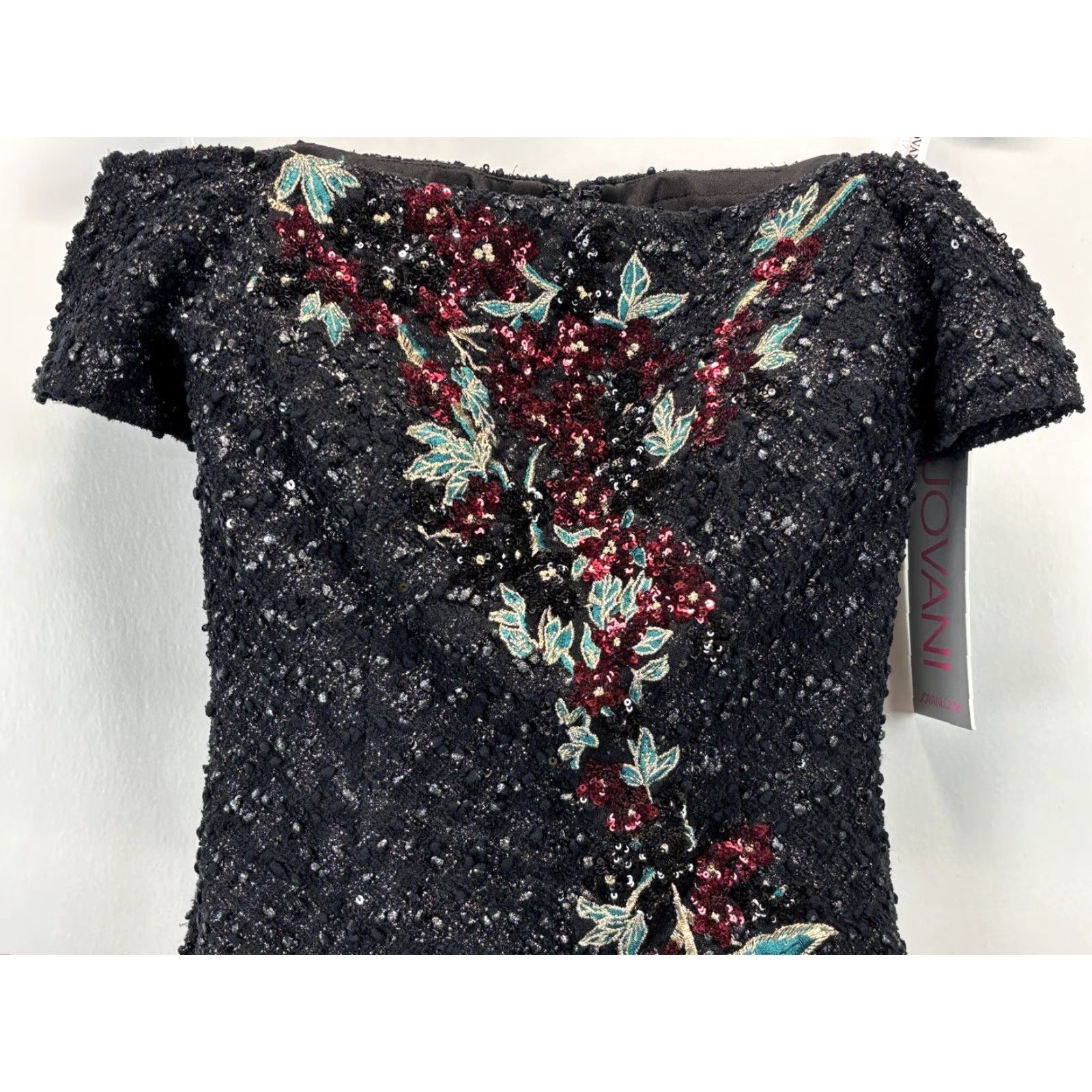 Vintage NEW Jovani 3968 Beaded Floral Off Shoulder Bodycon Cocktail Dress Size 4 Black Womens Size S / US 4 / IT 40 - 3 Thumbnail