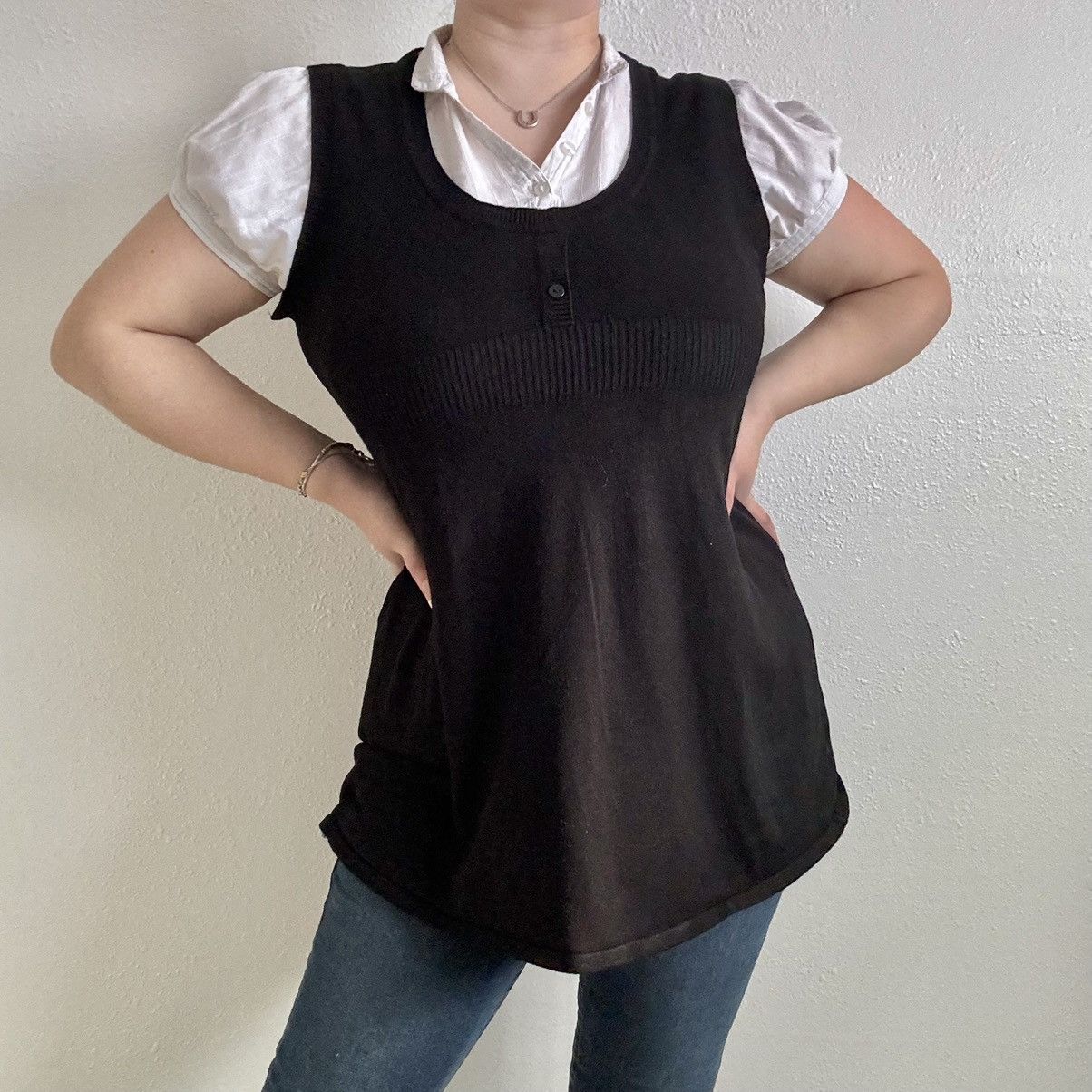 Other DEBBIE MORGAN Vintage Black White Knit Milkmaid Academia Top Size L / US 10 / IT 46 - 1 Thumbnail