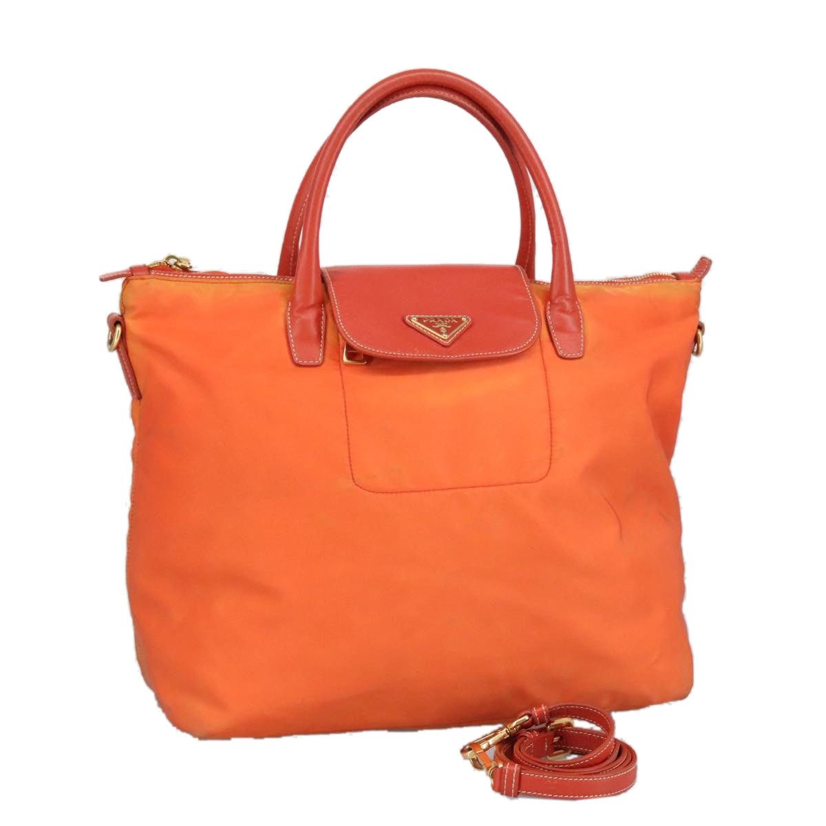 PRADA Hand Bag Nylon Leather Orange