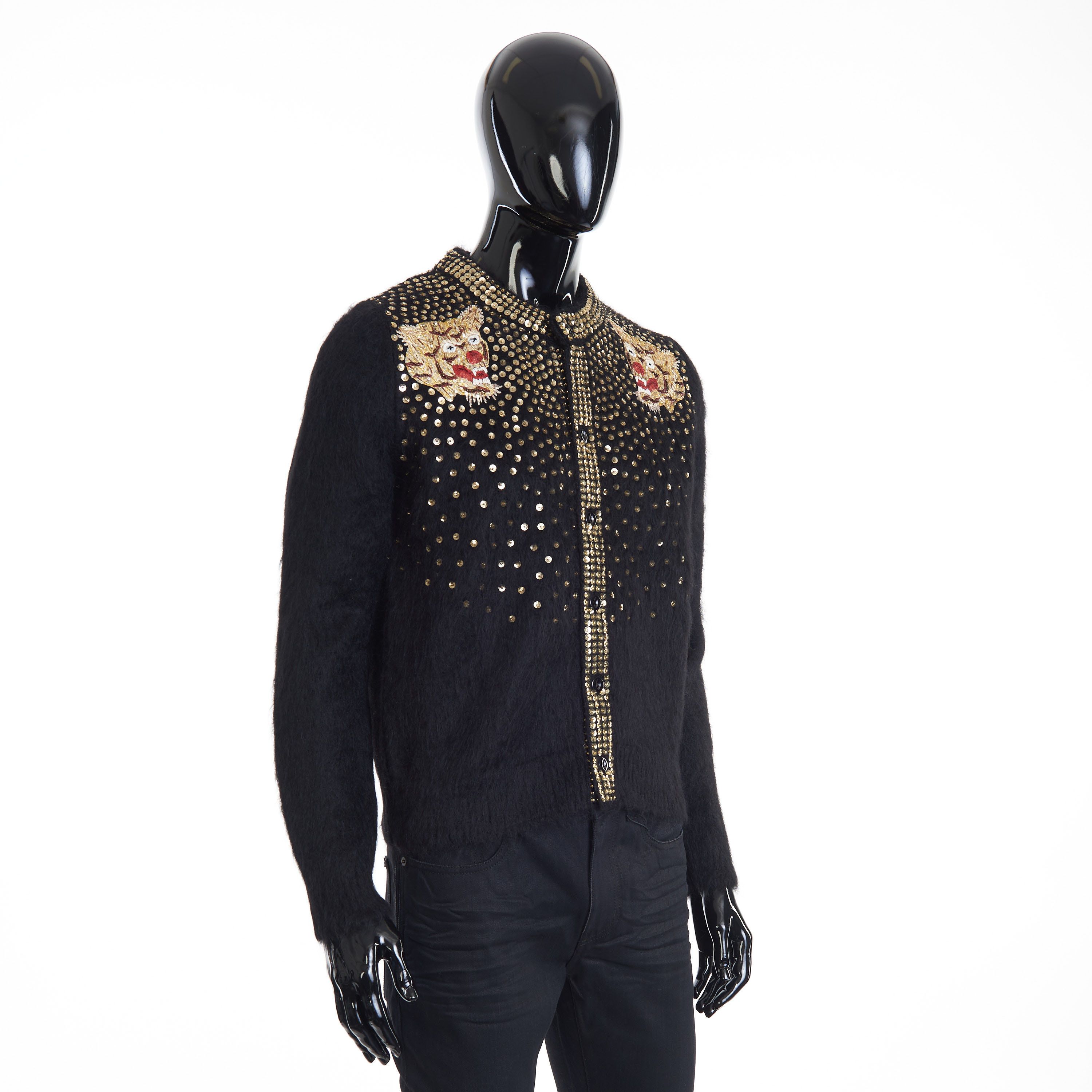 Celine Black Cardigan - Sequin Tiger Embroidery, Brushed Alpaca Size US S / EU 44-46 / 1 - 8 Thumbnail