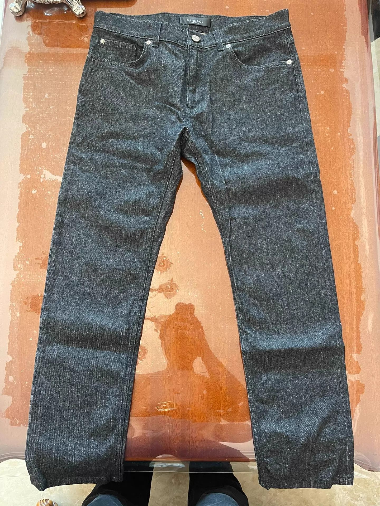 Versace Versace Gray Crystal Logo Back Pocket Jeans 35 Size US 35 - 1 Thumbnail