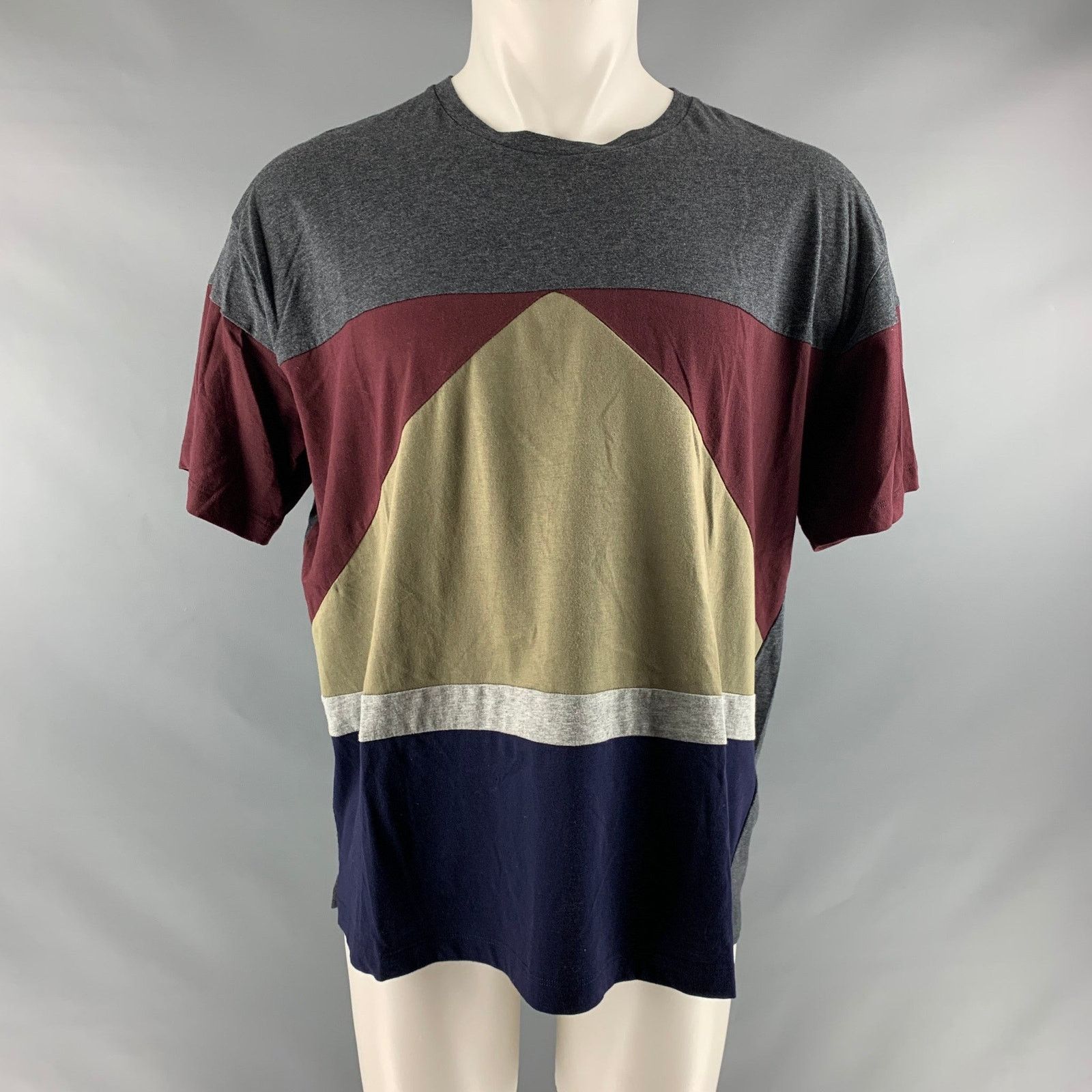 Valentino VALENTINO Grey Multi-Color Color Block Cotton Crew-Neck Size US M / EU 48-50 / 2 - 1 Thumbnail