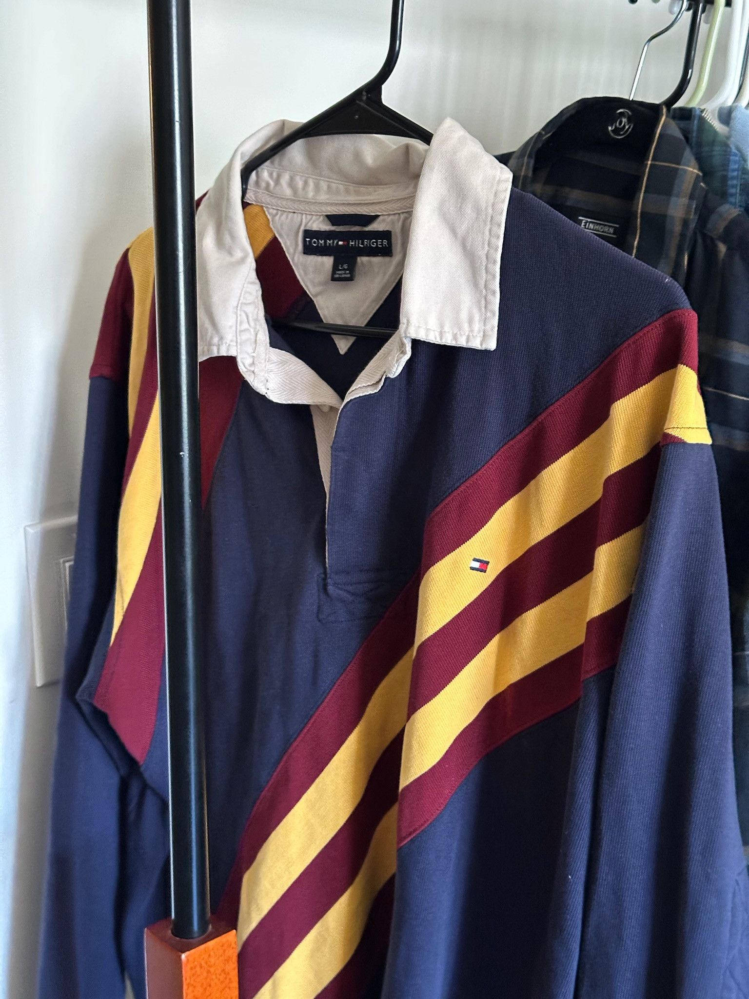 Tommy Hilfiger Vintage 1990s TOMMY HILFIGER Multi Stripe Polo Rugby Shirt Size US L / EU 52-54 / 3 - 1 Thumbnail