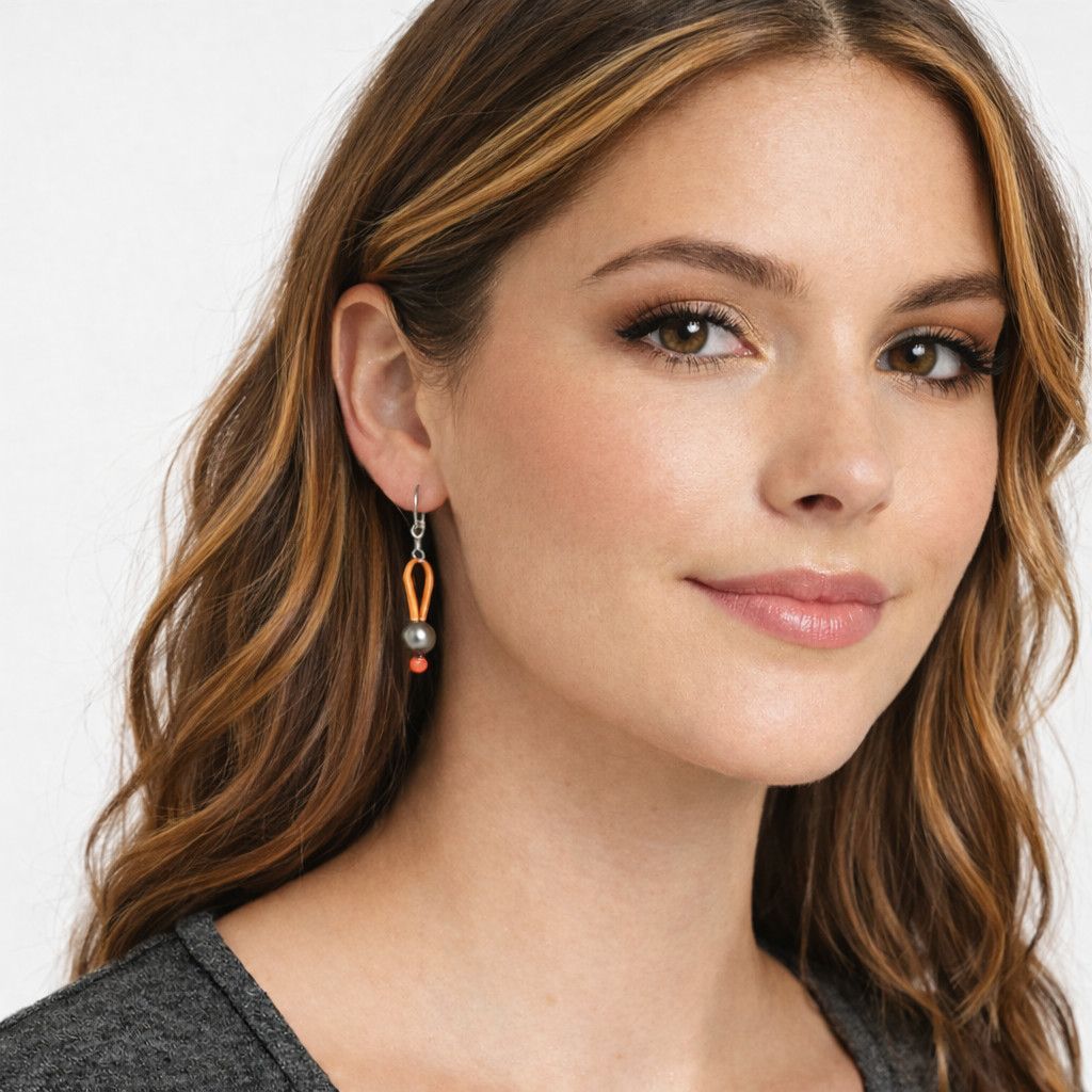 Handmade .925 Black Freshwater Pearl/Tan Leather Drop Earring Boho Size ONE SIZE - 1 Thumbnail