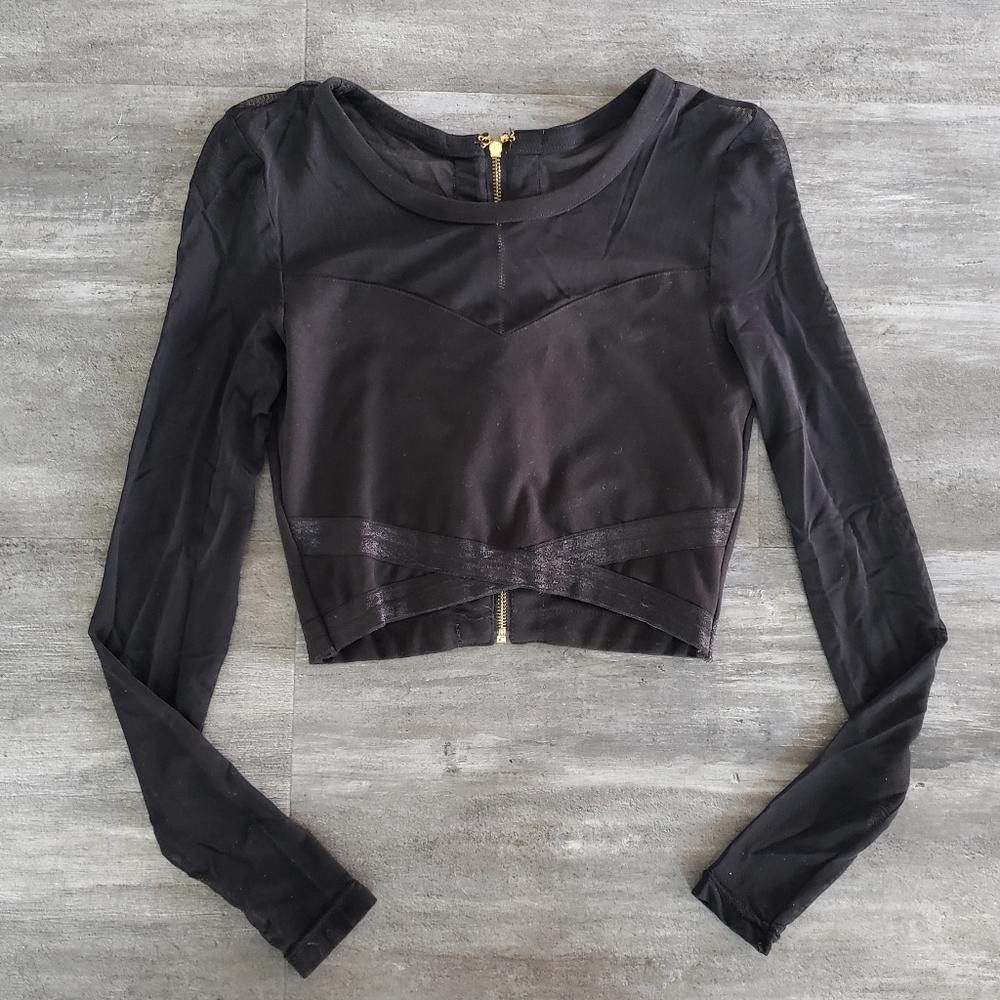 United Colors Of Benetton Black Sheer Detailed Bebe Cropped Long Sleeve Size XS / US 0-2 / IT 36-38 - 1 Thumbnail