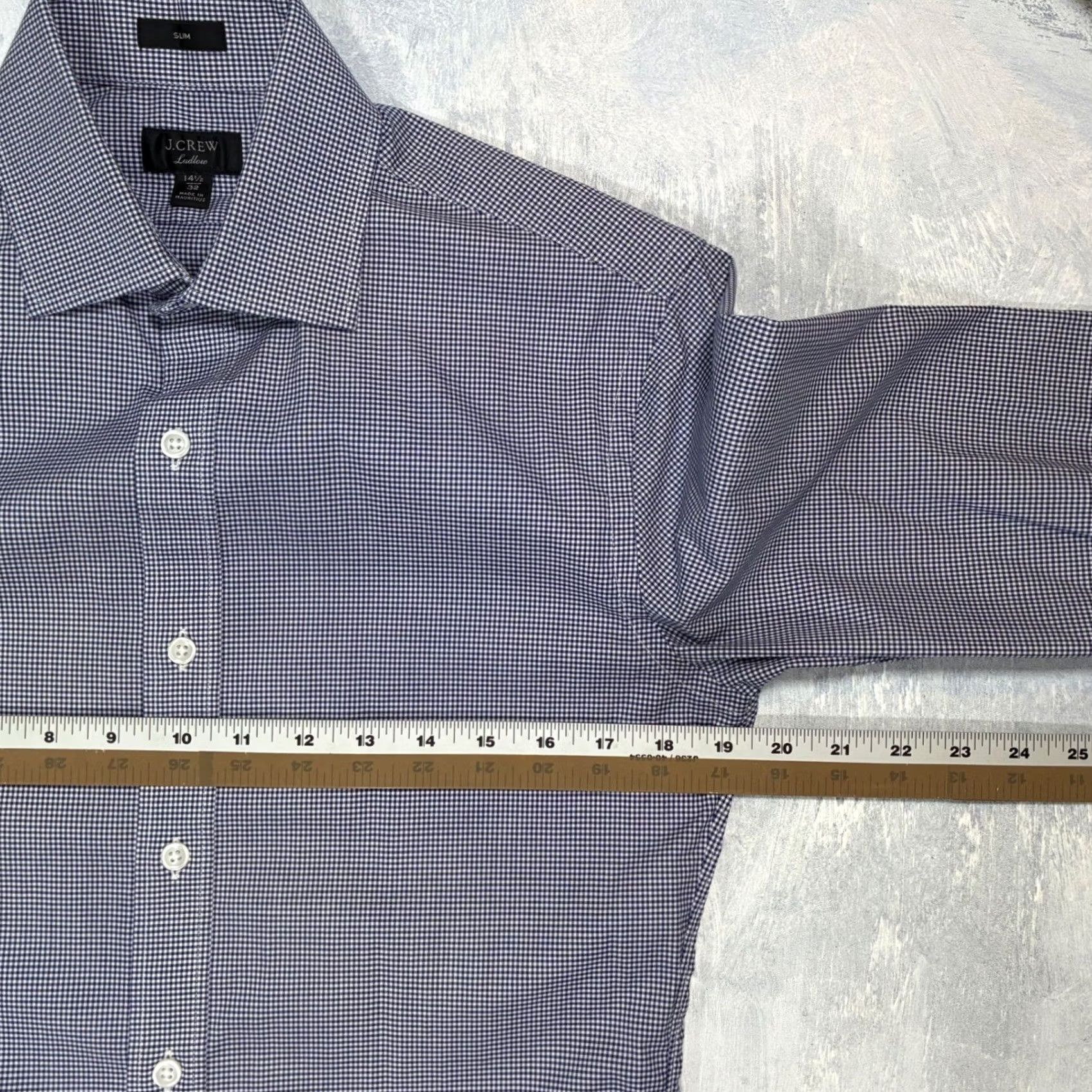 J.Crew J. Crew Ludlow Slim Fit Gingham Dress Shirt Men 14.5 32 Navy White Size 40R - 7 Thumbnail